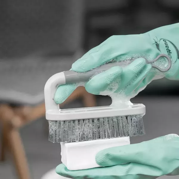 OU Bathroom & Kitchen Cleaning Organization Set- Wall Mounted Hook Rack, Scrub Brushes, Bottle Brush & Silicone Squeegee