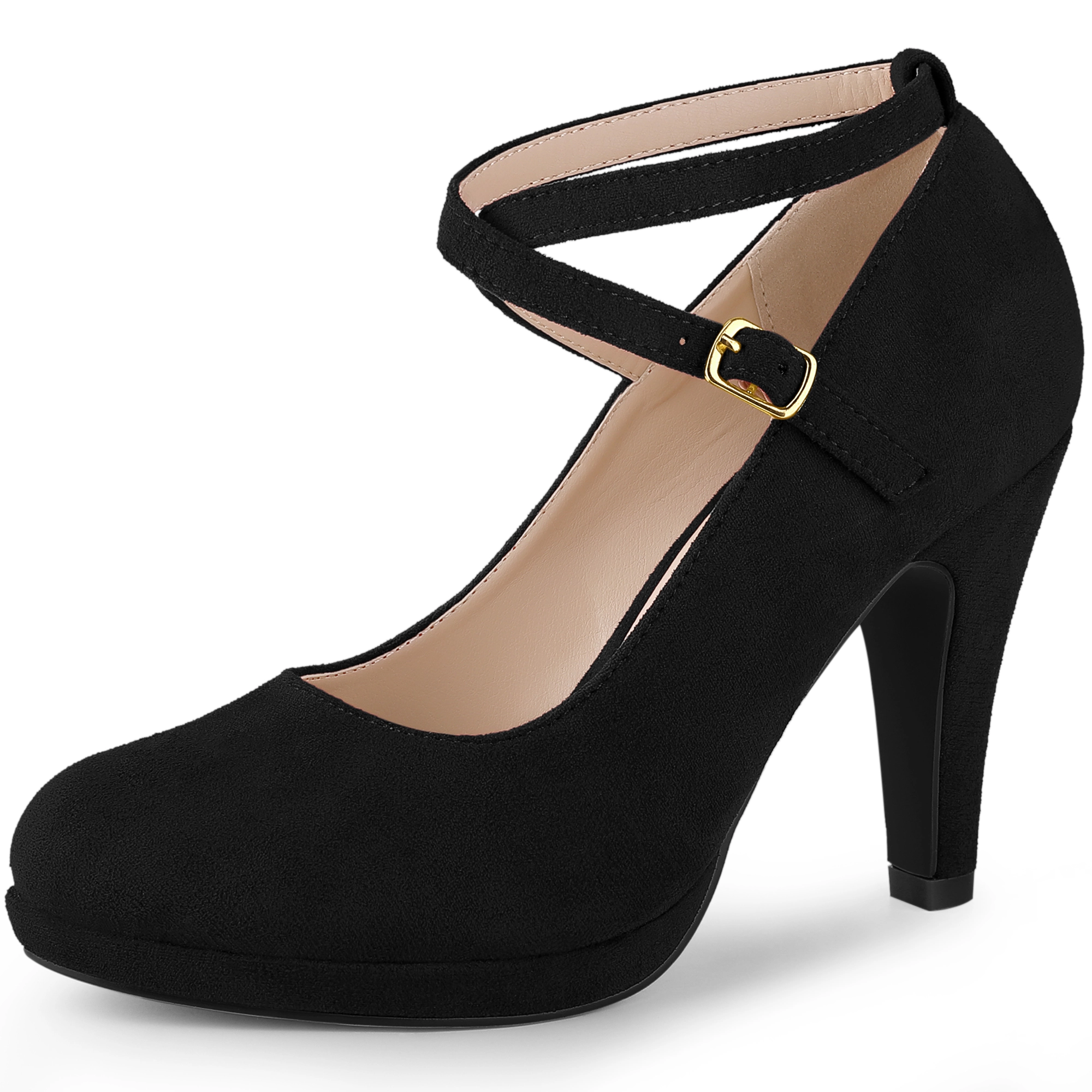 BLISSFUL STEP Women Platform Cross Strap Stiletto Heels Mary Jane Pumps