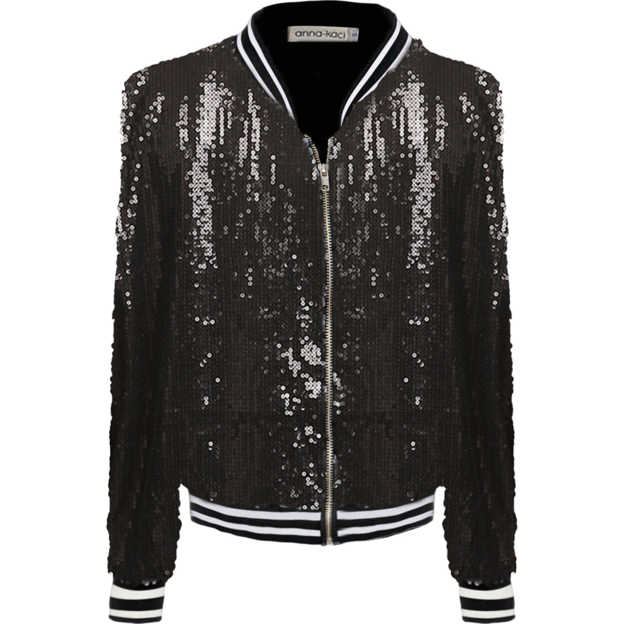 Anna-Kaci Women's Striped Long Sleeve Metallic Sequin Varsity Jacket