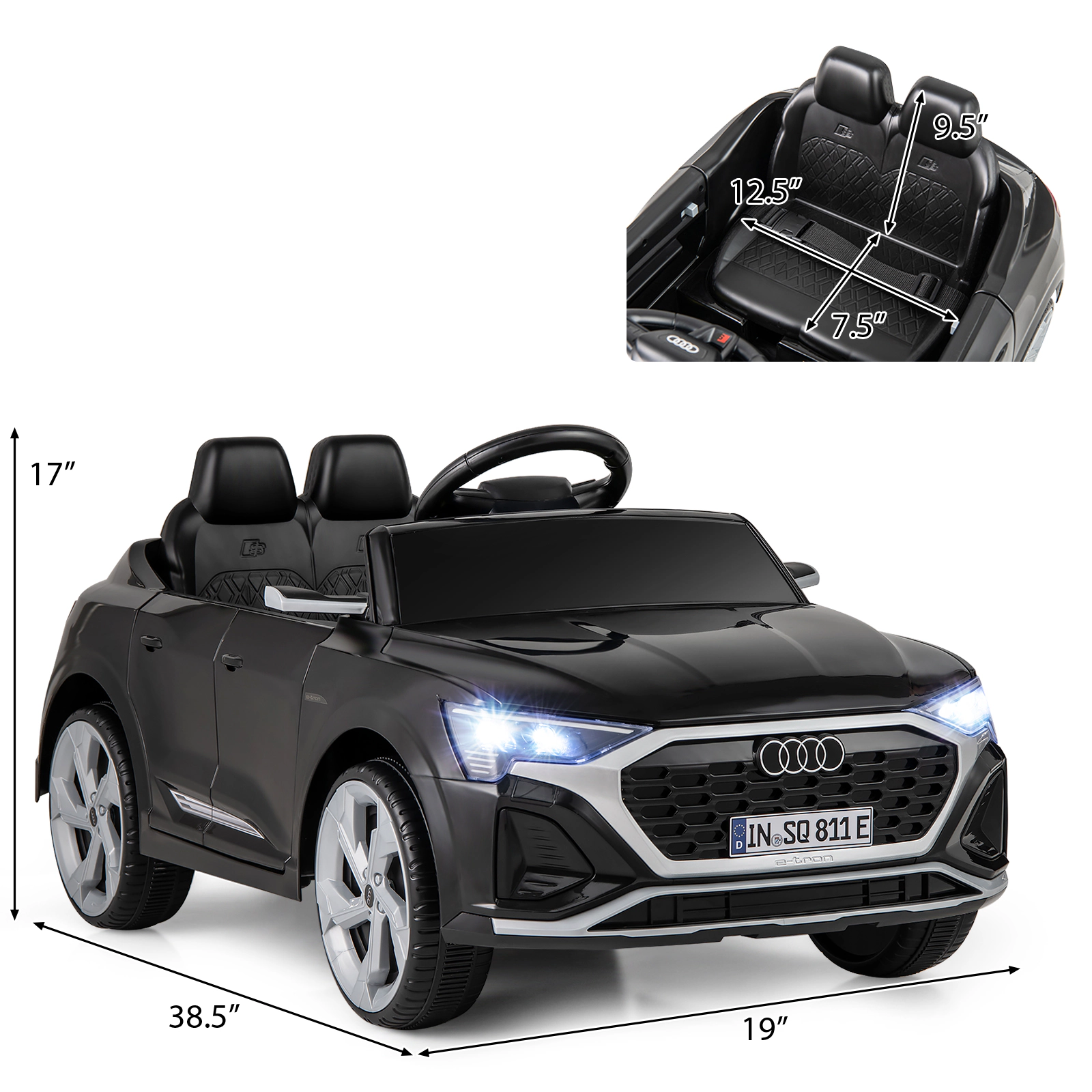 Hivvago 12V Kids Ride on Car Licensed Audi SQ8 with Remote Control and 3 Speeds-Black