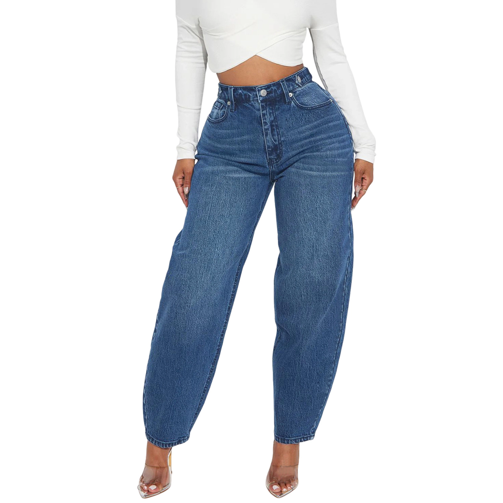 EadianDree Jeans for Women High Rise Full Length Denim Pants Casual Daily Wear