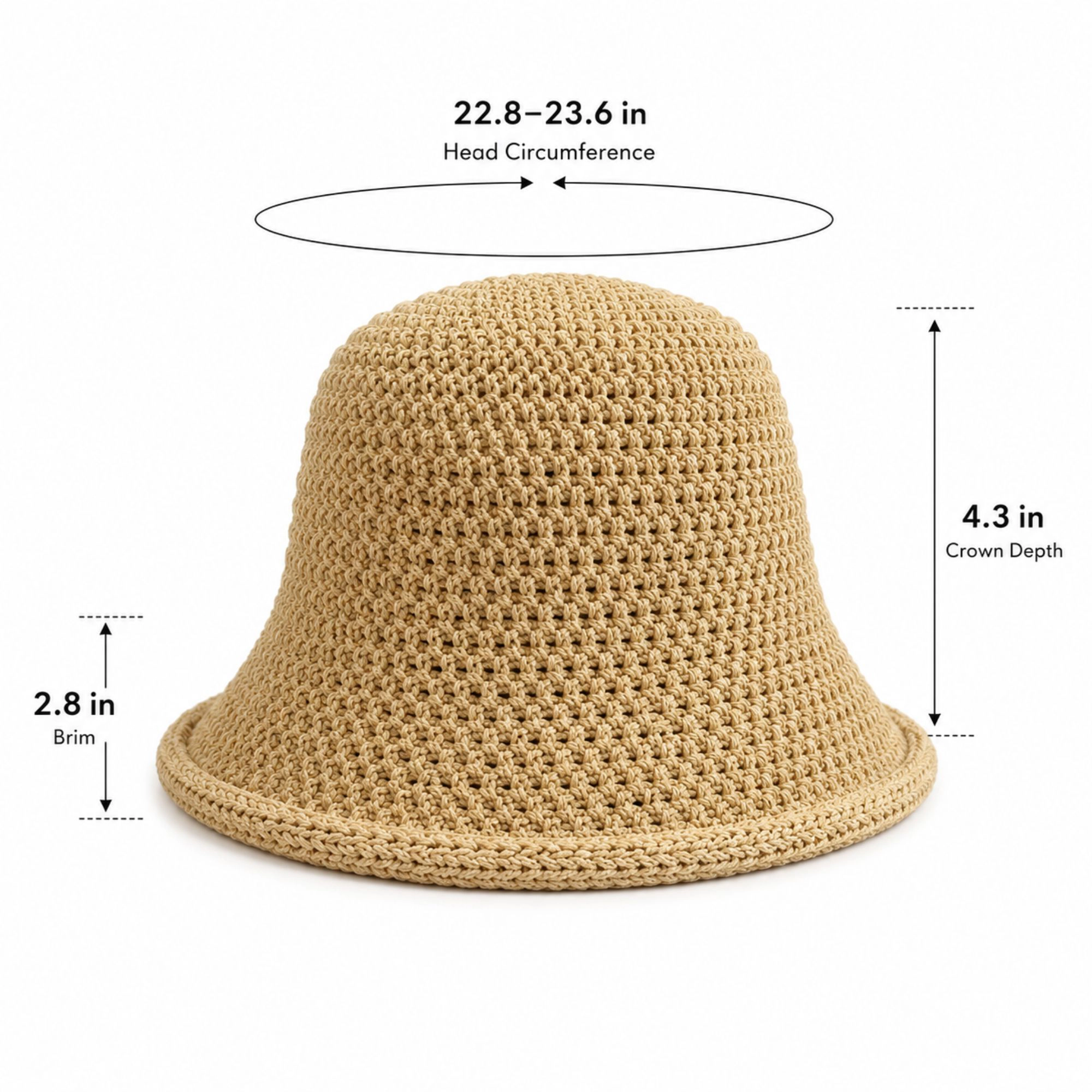 Anna-Kaci Women's Crochet Bucket Hat with Rolled Brim and Openwork Texture