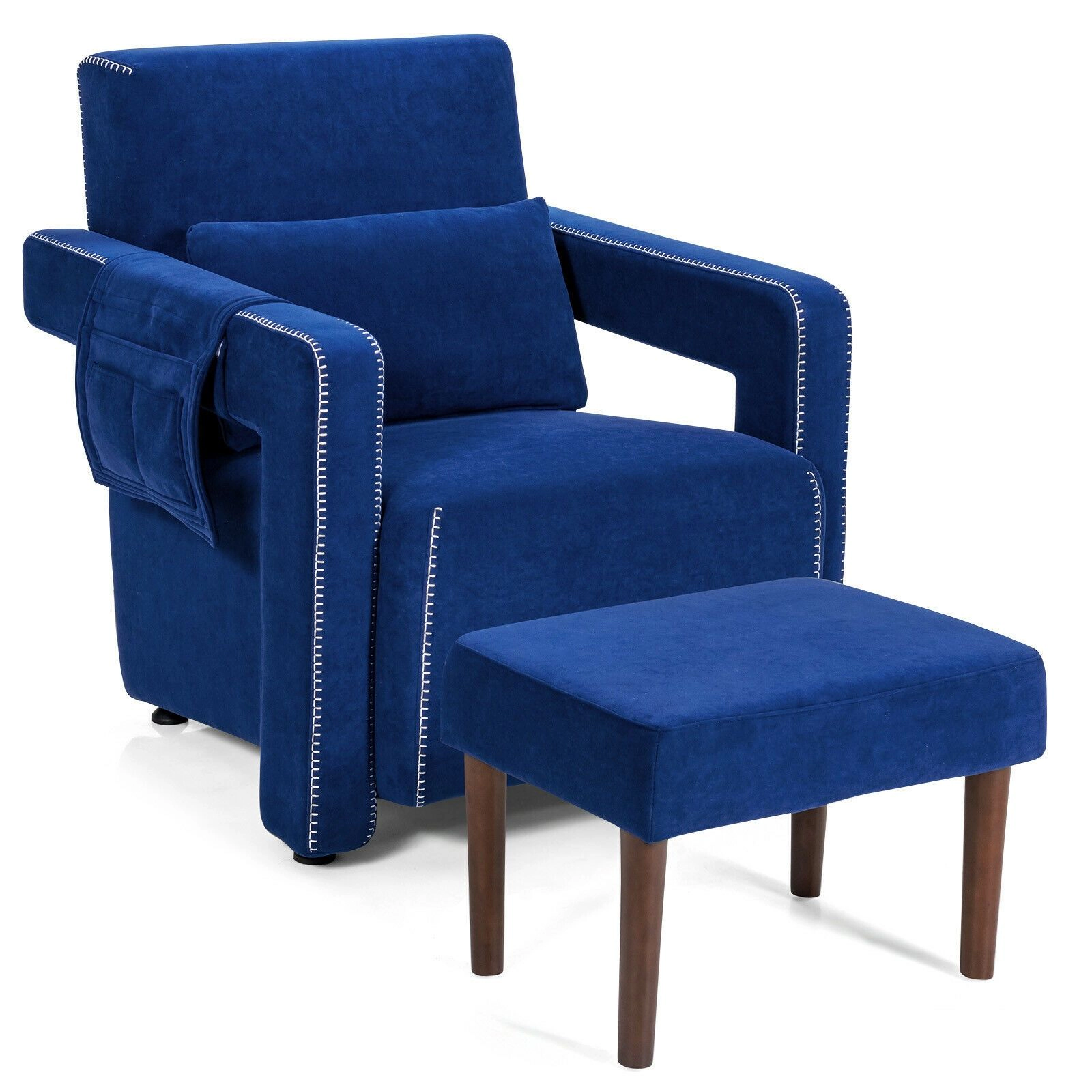SlickBlue Unisex Suede Accent Chair Set with Ottoman & Pillow