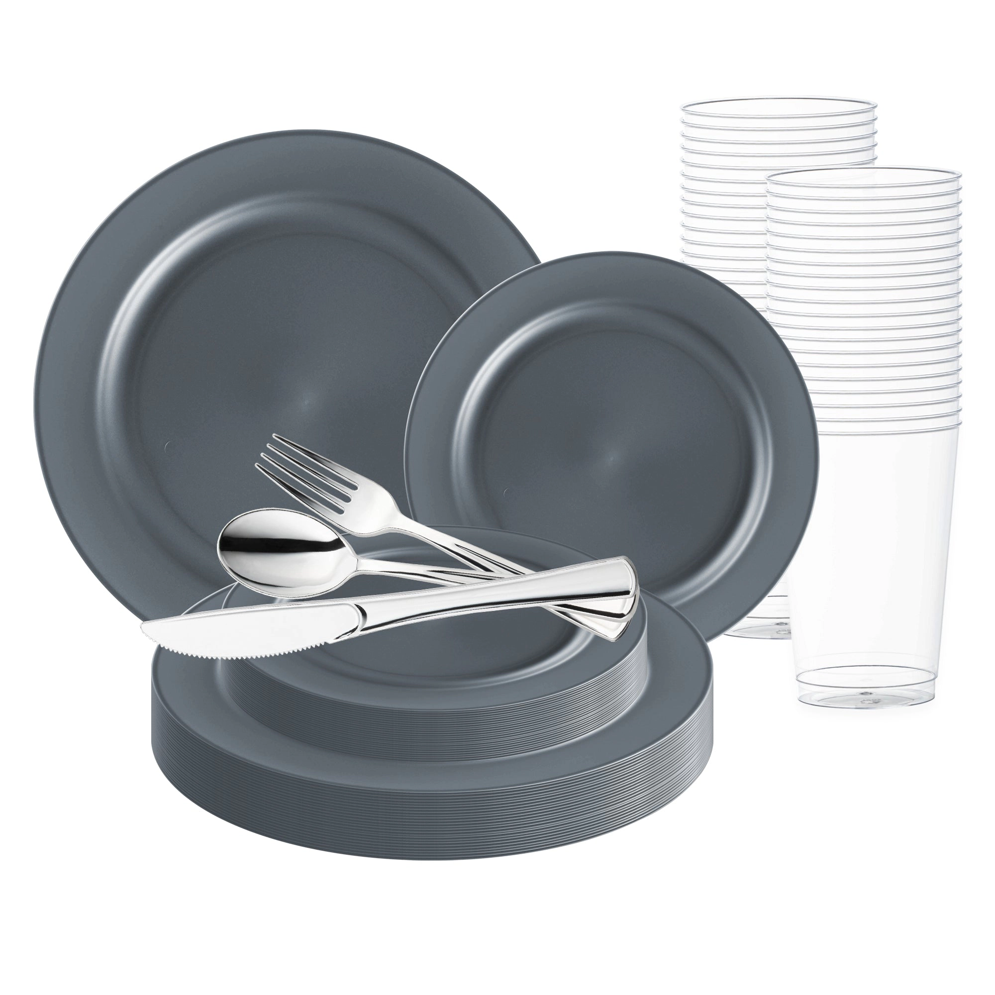 Smarty Had A Party Matte Charcoal Gray Round Disposable Plastic Wedding Value Set