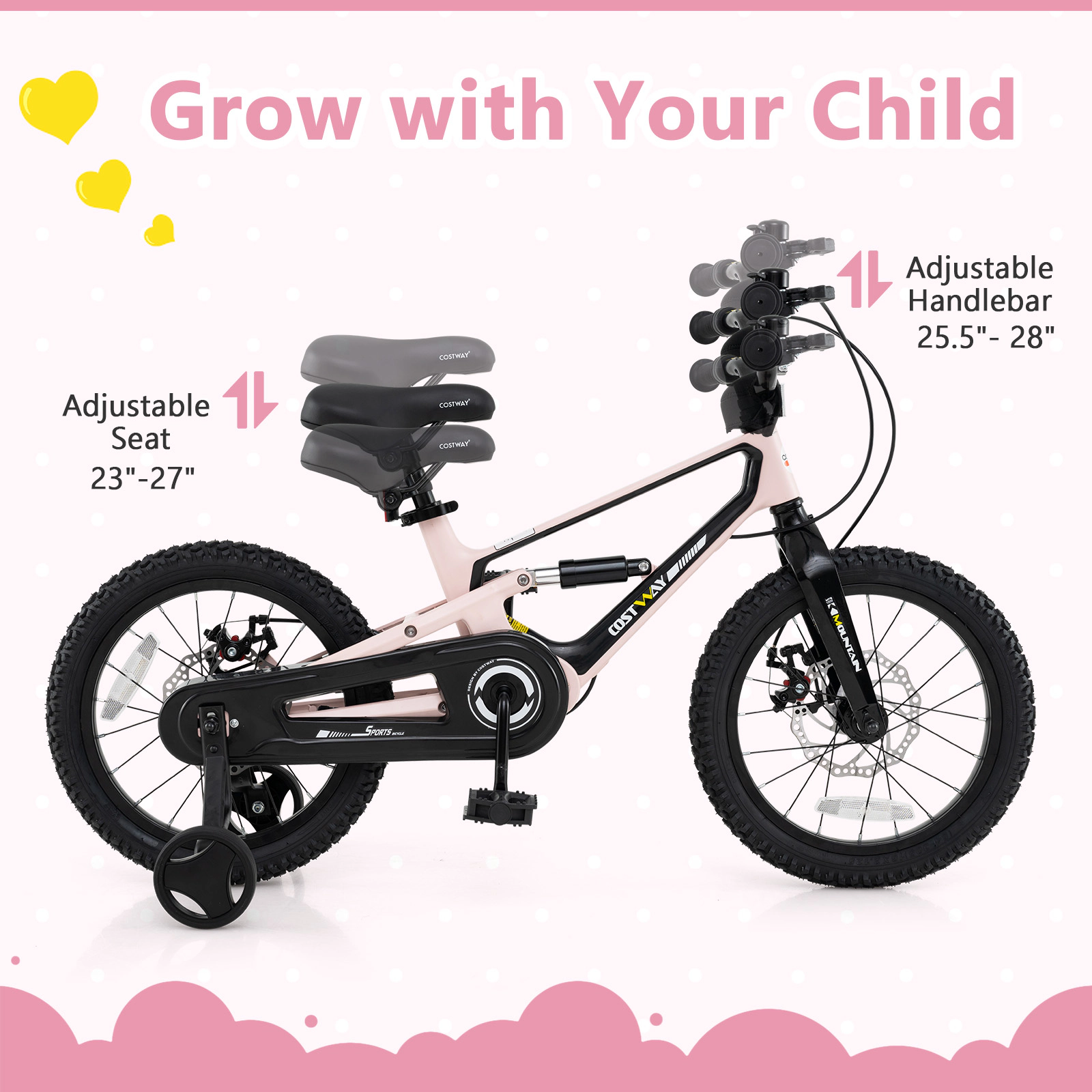 LJG 16 Inch Kids Bike Lightweight with Detachable Training Wheels for Aged 4 to 7-16 Inches