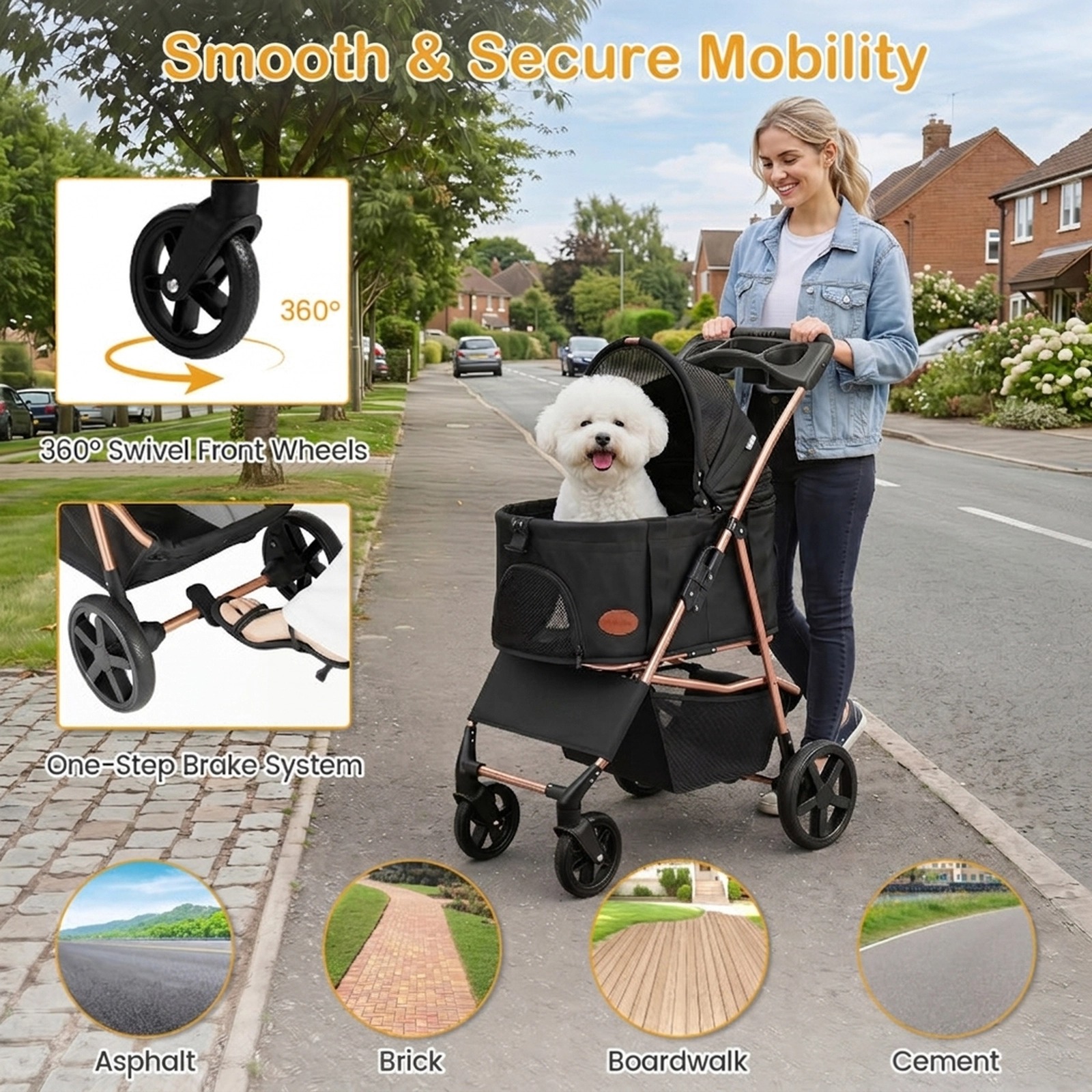 SUGIFT 3-in-1 Foldable Pet Stroller and Carrier 26.5-lb Capacity Black/Gray