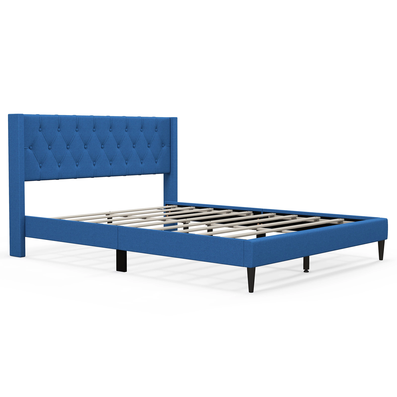 SUGIFT Button Tufted Wingback Upholstered Queen Platform Bed Frame 550-lb Capacity 81-in Long 12-in Footboard Blue Gray