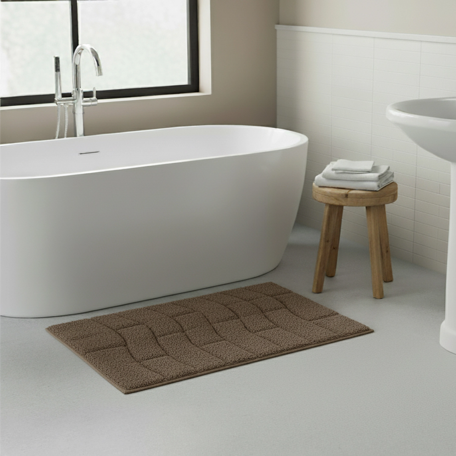 Knightsbridge Stylish And Comfortable All Season Traditional New Tile Design Cotton Bath Rug 20" X 30" Stone