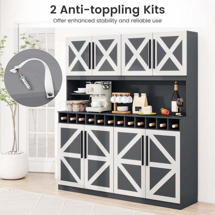 Hivvago 70 Inch Farmhouse Pantry Cabinet Kitchen Buffet Hutch With 4 Cabinets And 2 Open Shelves