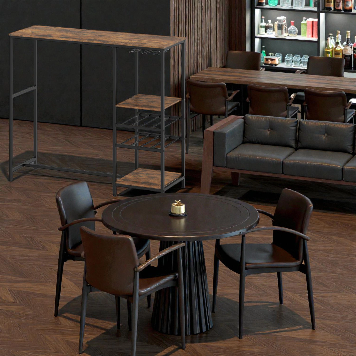 Hivvago Rectangular Bar Dining Table with Integrated Shelving for Storage