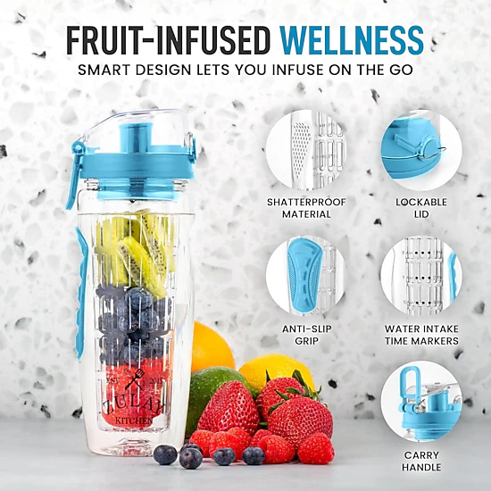 Zulay Kitchen Fruit Infuser Water Bottle - 34oz - Leakproof With Full-Length Infusion Rod