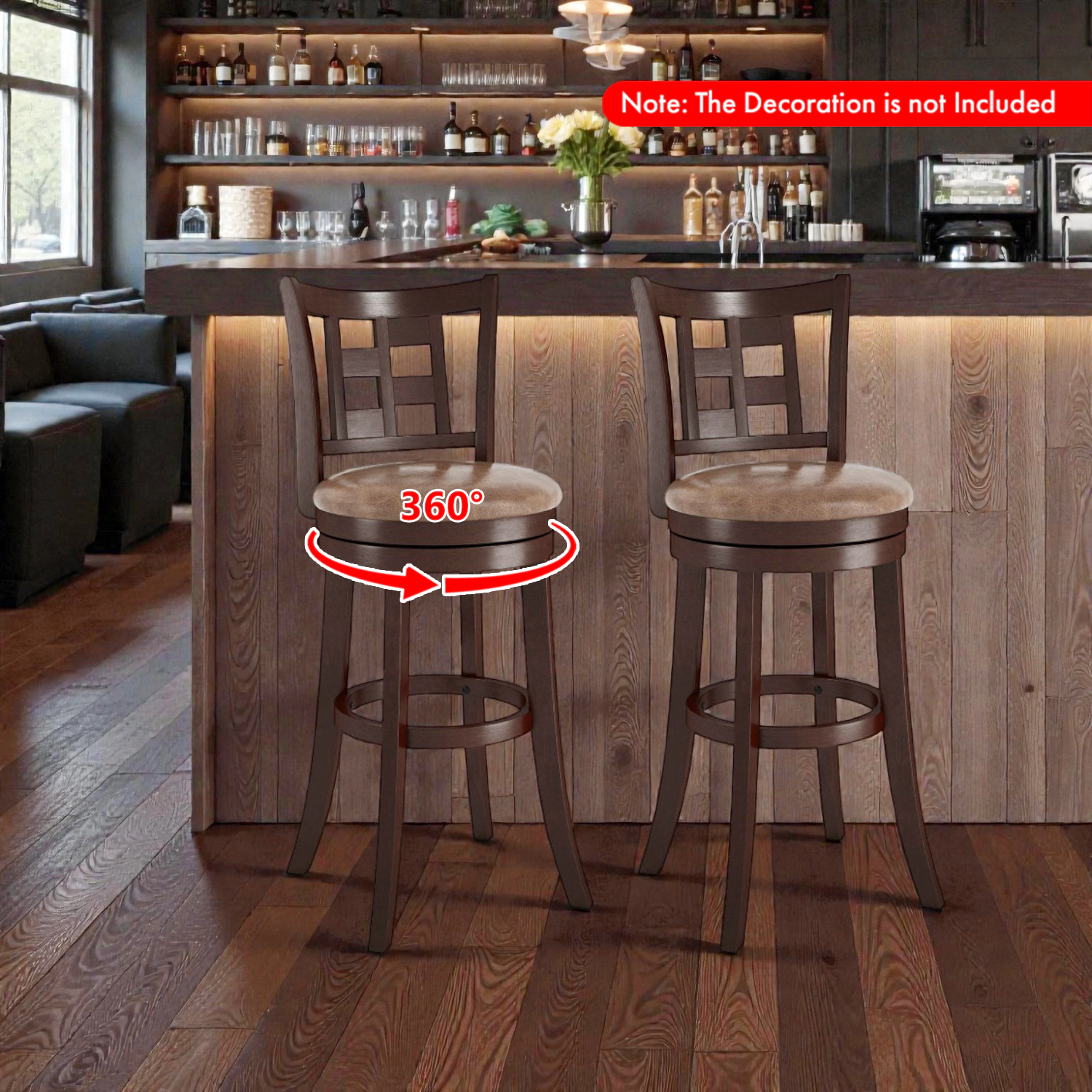Hivvago Set of 2 Modern Farmhouse Counter Stools with Cushioned Seat and Footrest