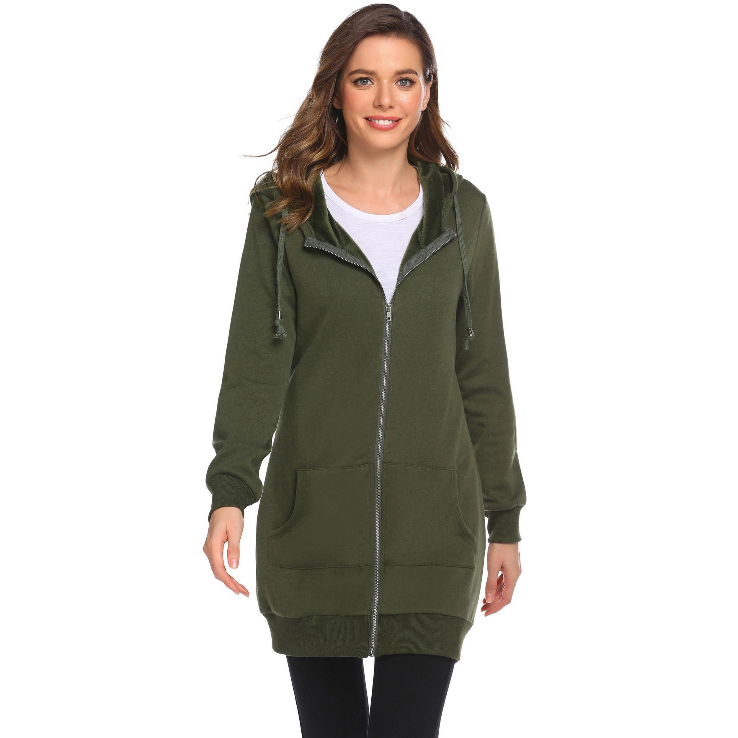 Zeagoo Women's Zip Up Fleece Oversized Hooded Tunic Sweatshirt with Pockets