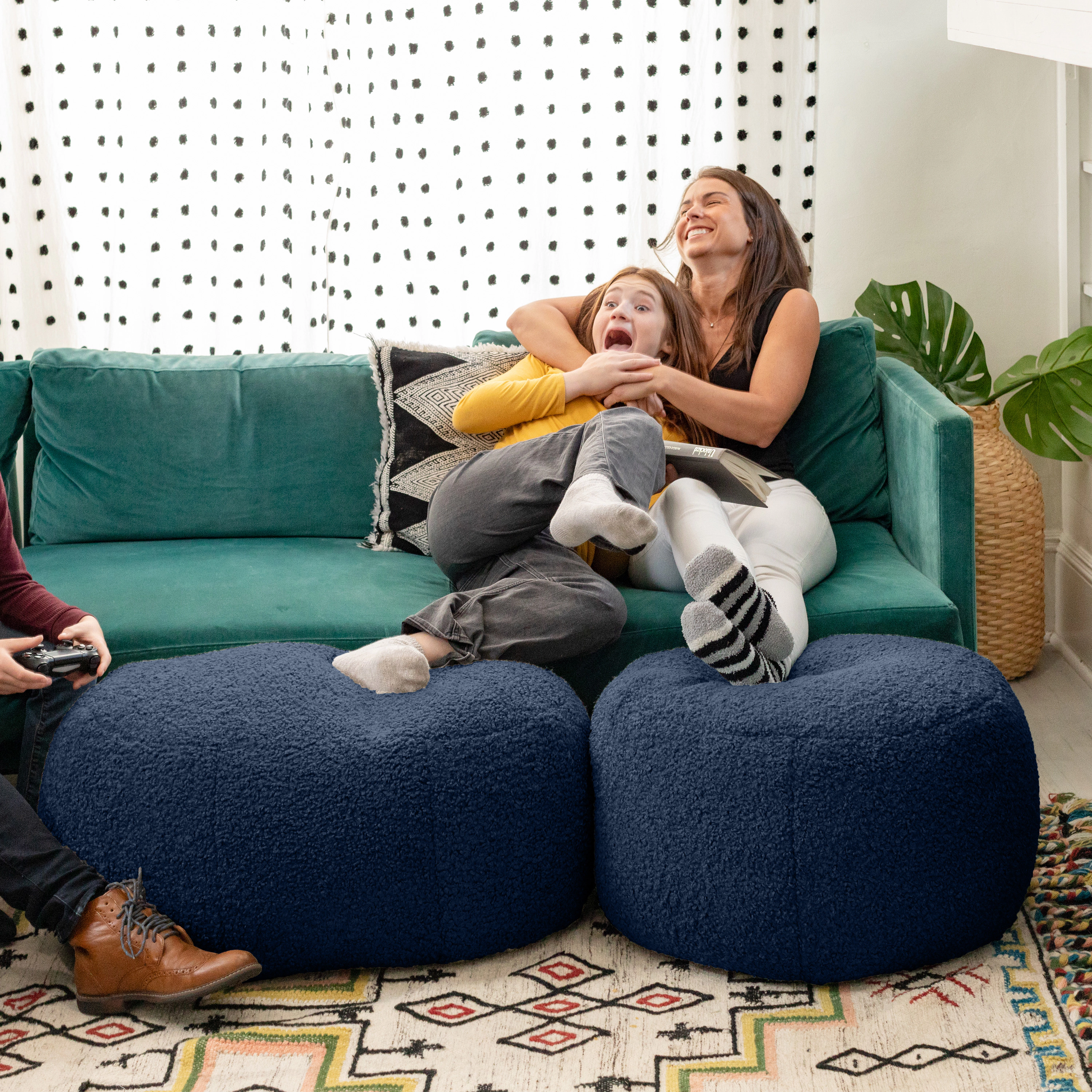 Jaxx Ellis Ottoman Shearling Faux-Lamb Plush Pouf for Modern Interior Design, Oval