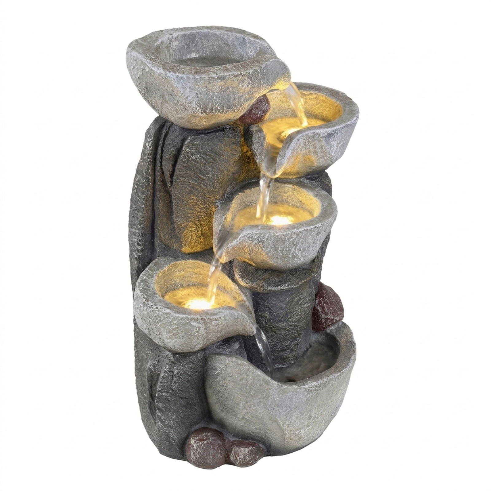 SUGIFT 5-Tier Cascading Outdoor Water Fountain with LED Lights 17.5-in Tall for Patio Deck Gray