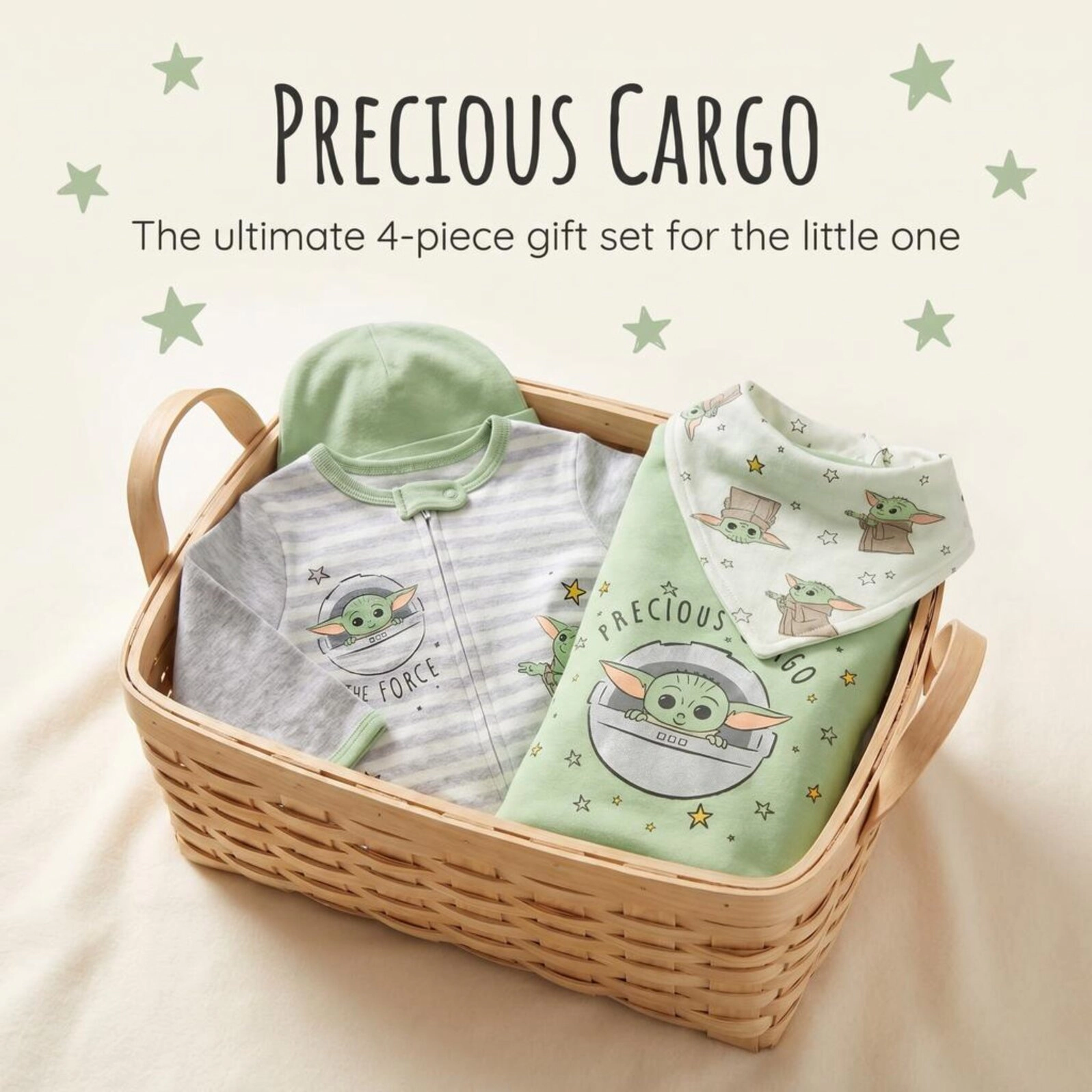 Star Wars The Mandalorian Grogu Baby Boy or Girl Shower 4-Piece Coverall and Accessory Set