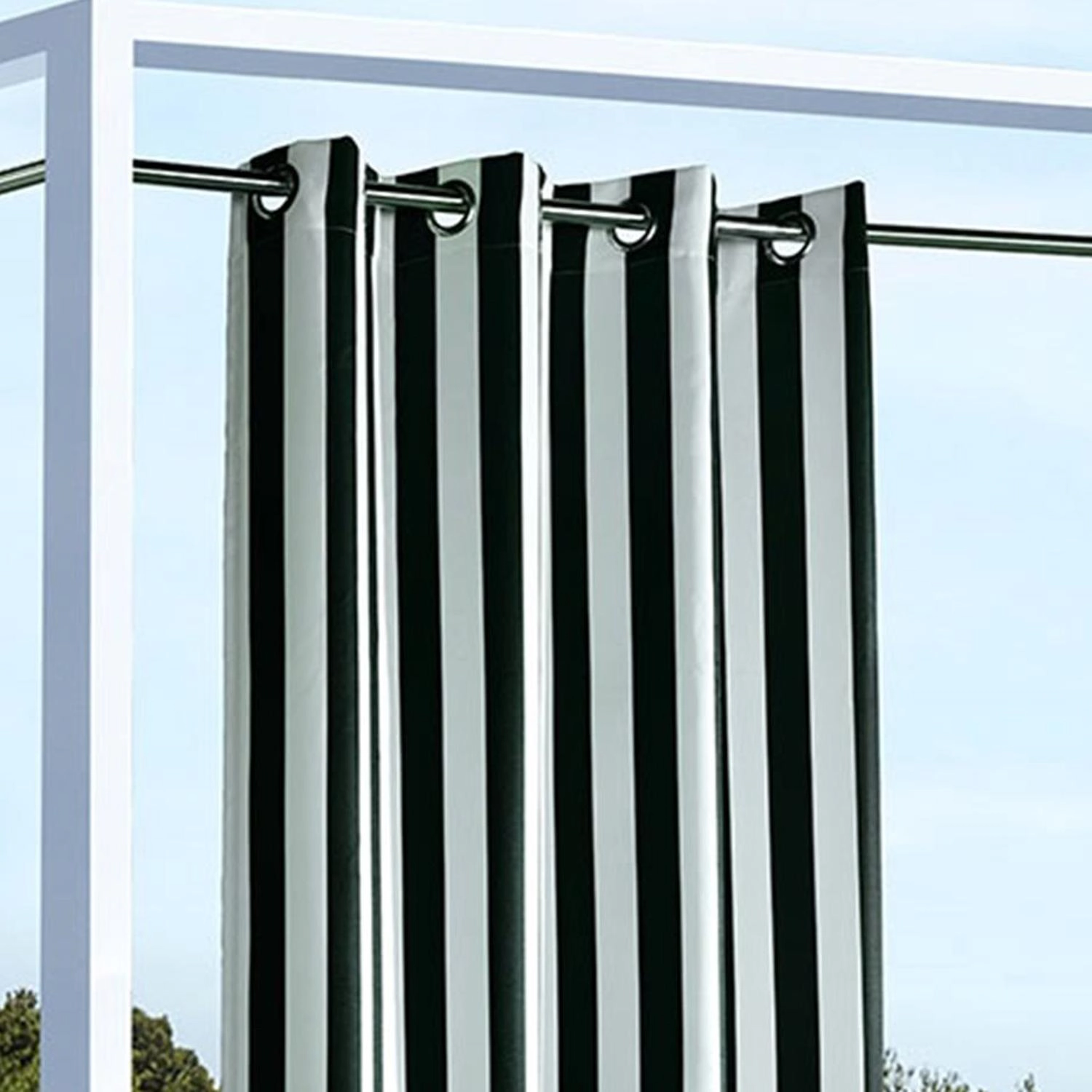 Commonwealth Outdoor Decor Coastal Stripe UV Protected Printed Top Panel With 8 Metal Grommets - 50"x84" - Black