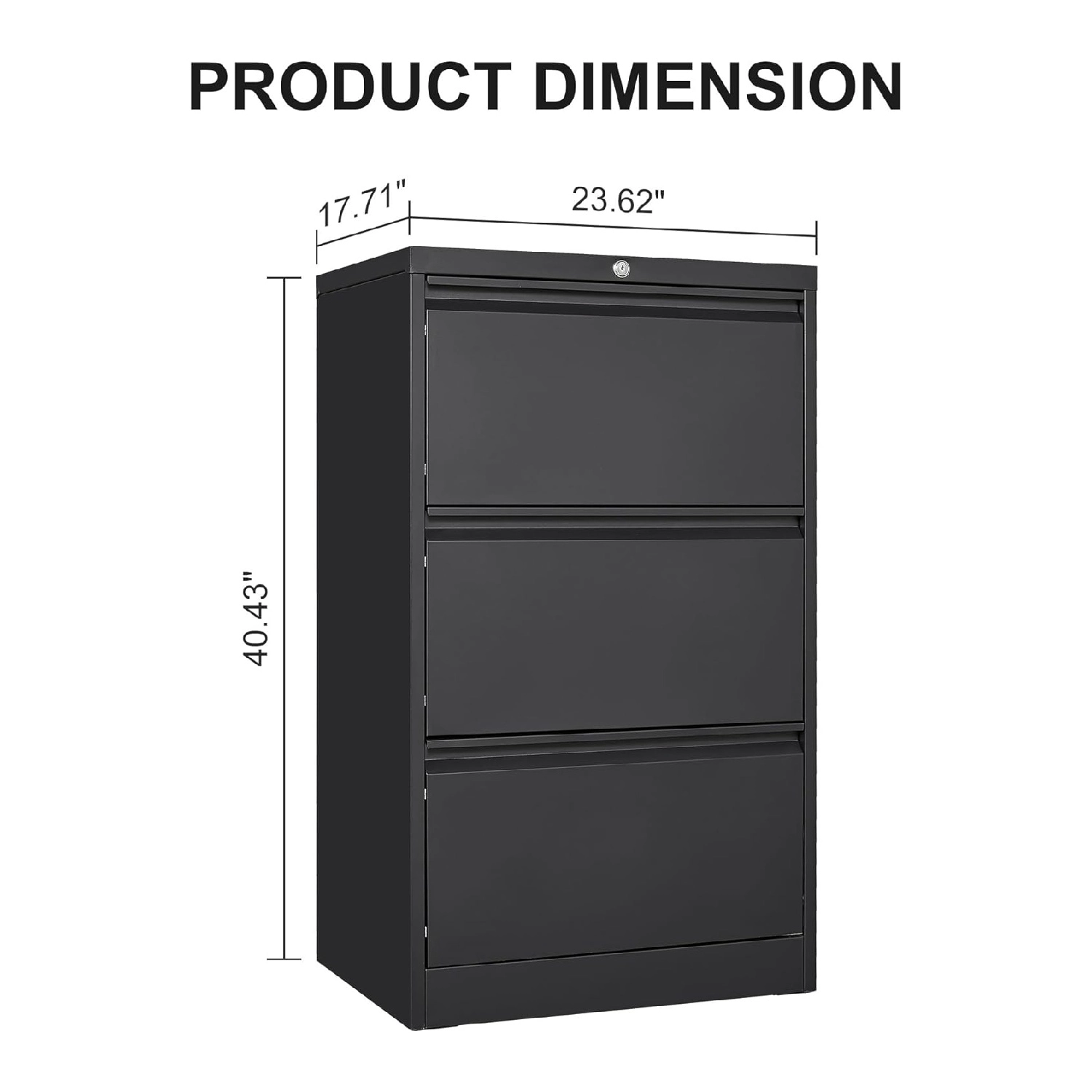 BebreezChic 3 Drawer File Cabinet w/ Lock, Metal Lateral Filing Cabinet, A4/F4/Legal, Black