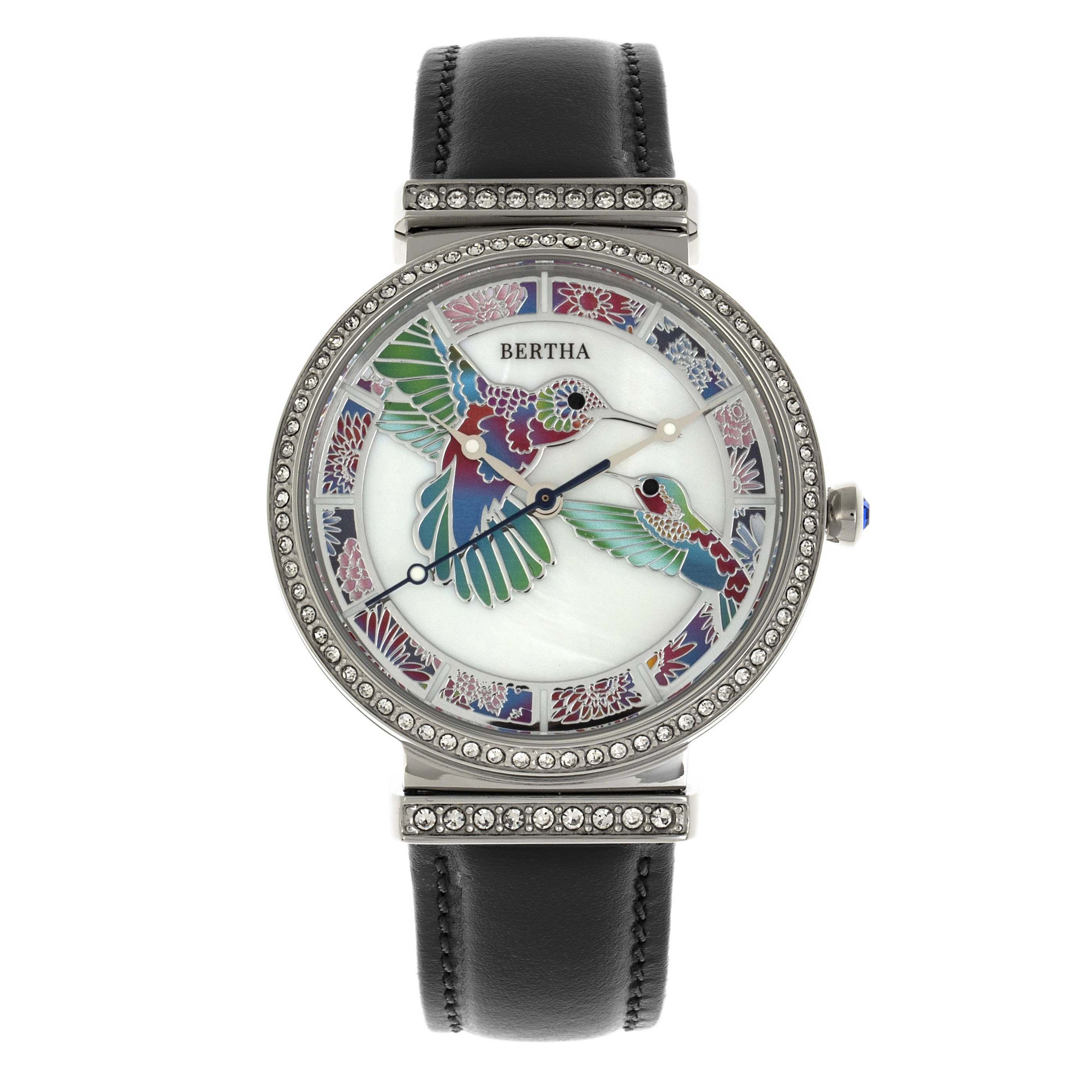 Bertha Emily Mother-Of-Pearl Leather-Band Watch