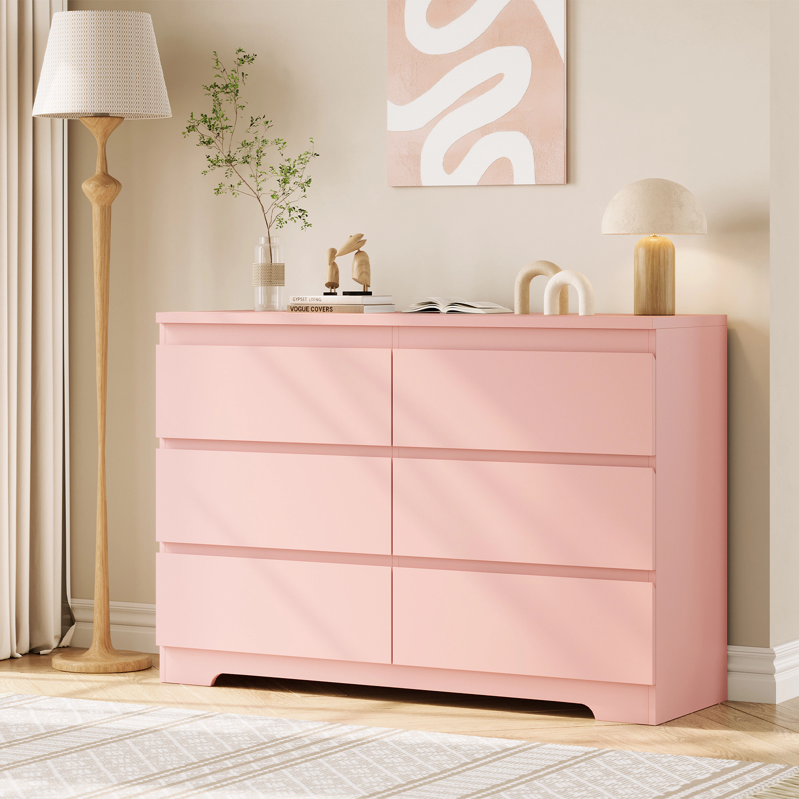Modern 6 Drawer Dresser, Stylish Lacquered Wood Storage for Bedroom, Living Room, Entryway