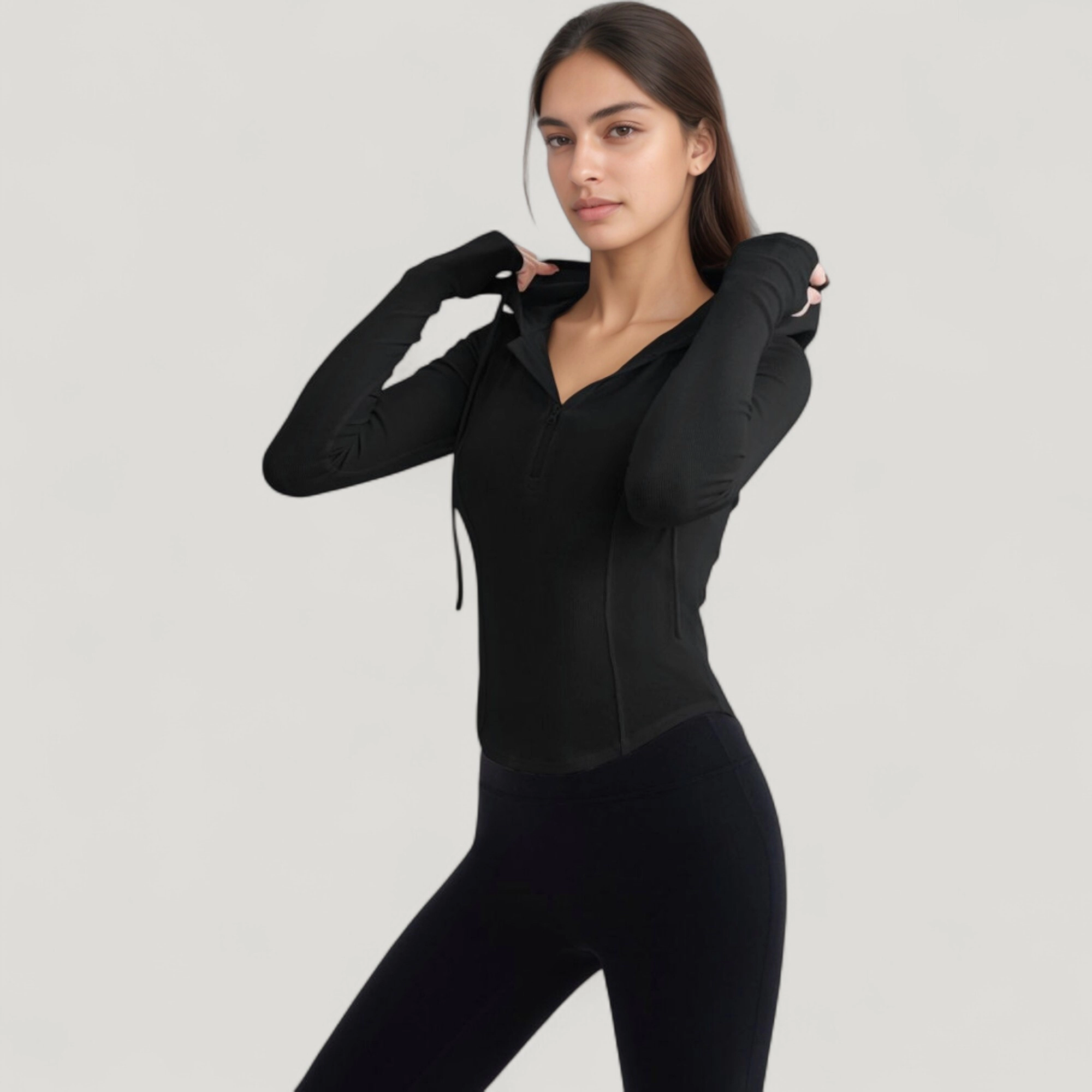 Anna-Kaci Women's Long Sleeve Pullover Hoodie Top with Half-Zip Front and Thumbhole Cuffs