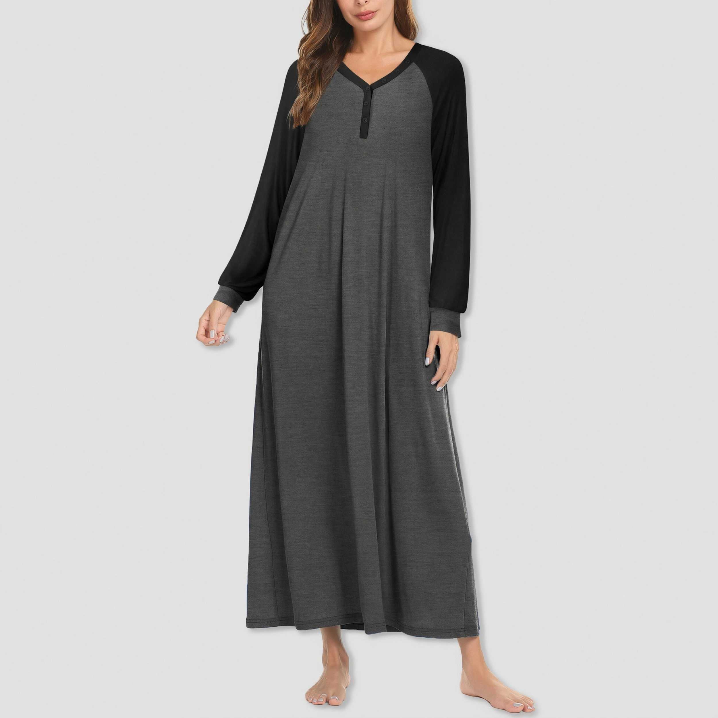 Ekouaer Nightgowns for Women Long Sleeve Sleep Shirt Button Down Nightshirt Full Length Loungewear