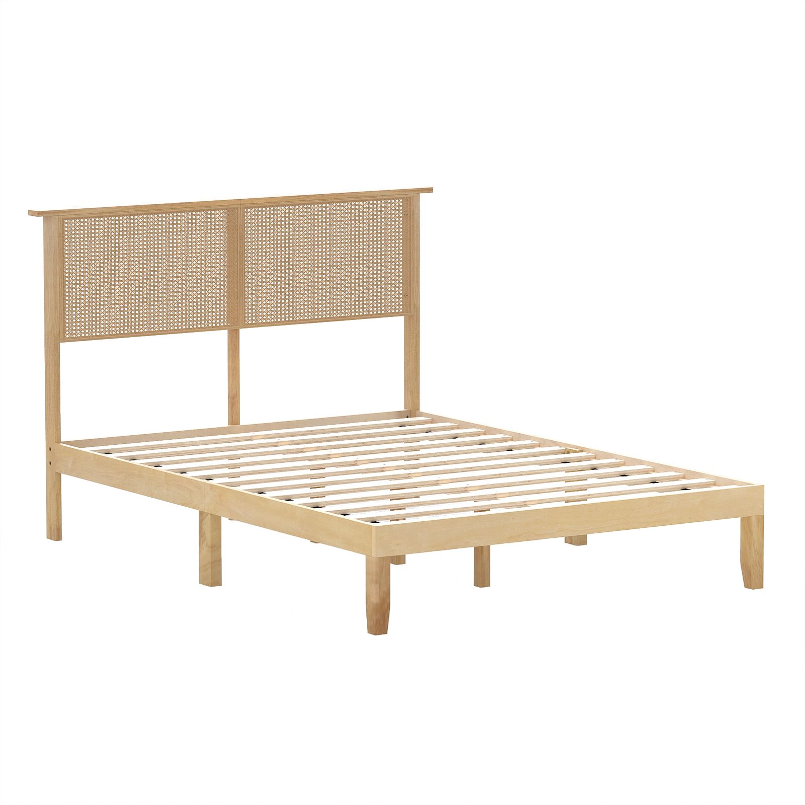 SlickBlue Rattan Platform Bed Frame with Solid Wood Frame and Headboard
