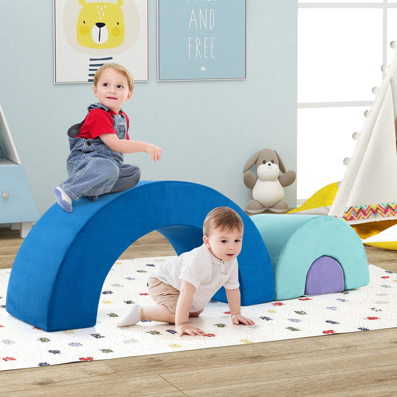 Rainbow Arc Foam Climber Playset 3-Piece Soft Climbing Blocks with Machine-Washable Suede Covers Ages 3+ Multicolor
