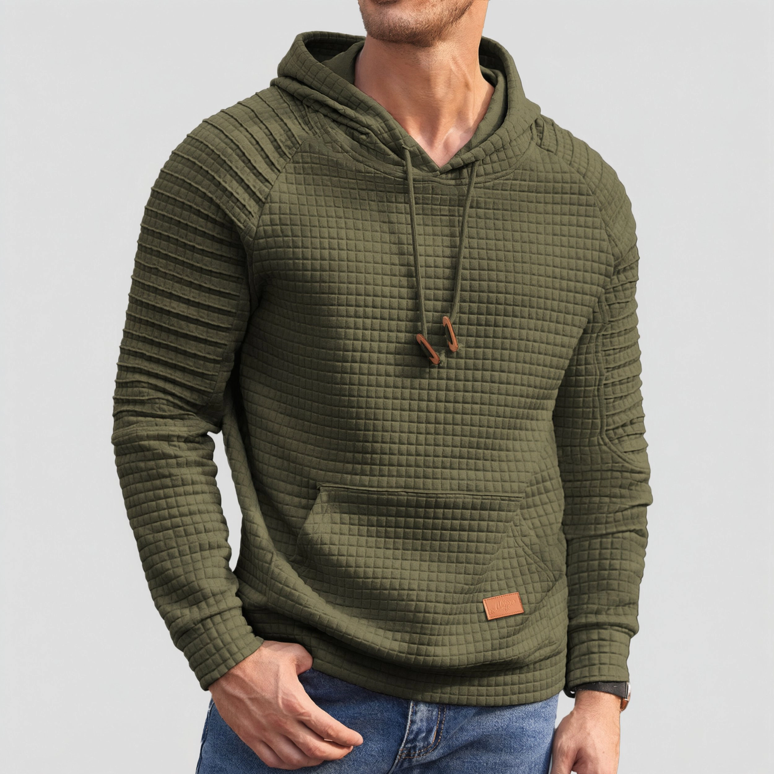 COOFANDY Men's Regular Fit Textured Quilted Long Sleeve Pullover Hoodie