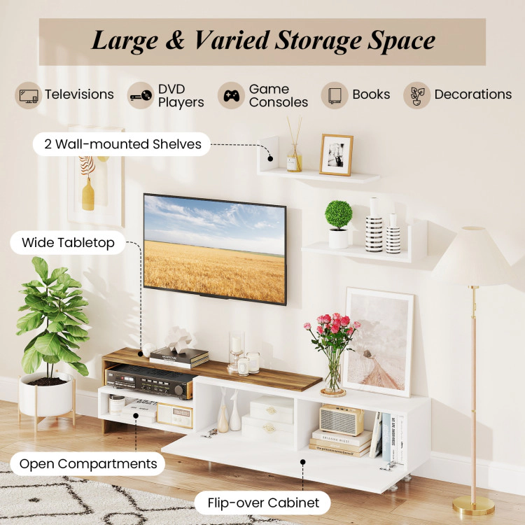 Hivvago 3 Pieces Farmhouse Tv Stand For Tvs Up To 80 Inch With Cabinet And Compartments-White