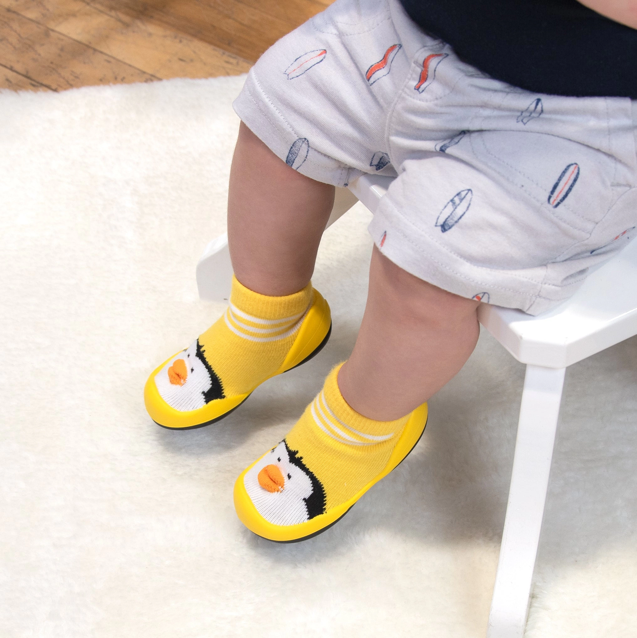 Komuello Baby Girl Boy First Walk Sock Shoes Penguin-Yellow