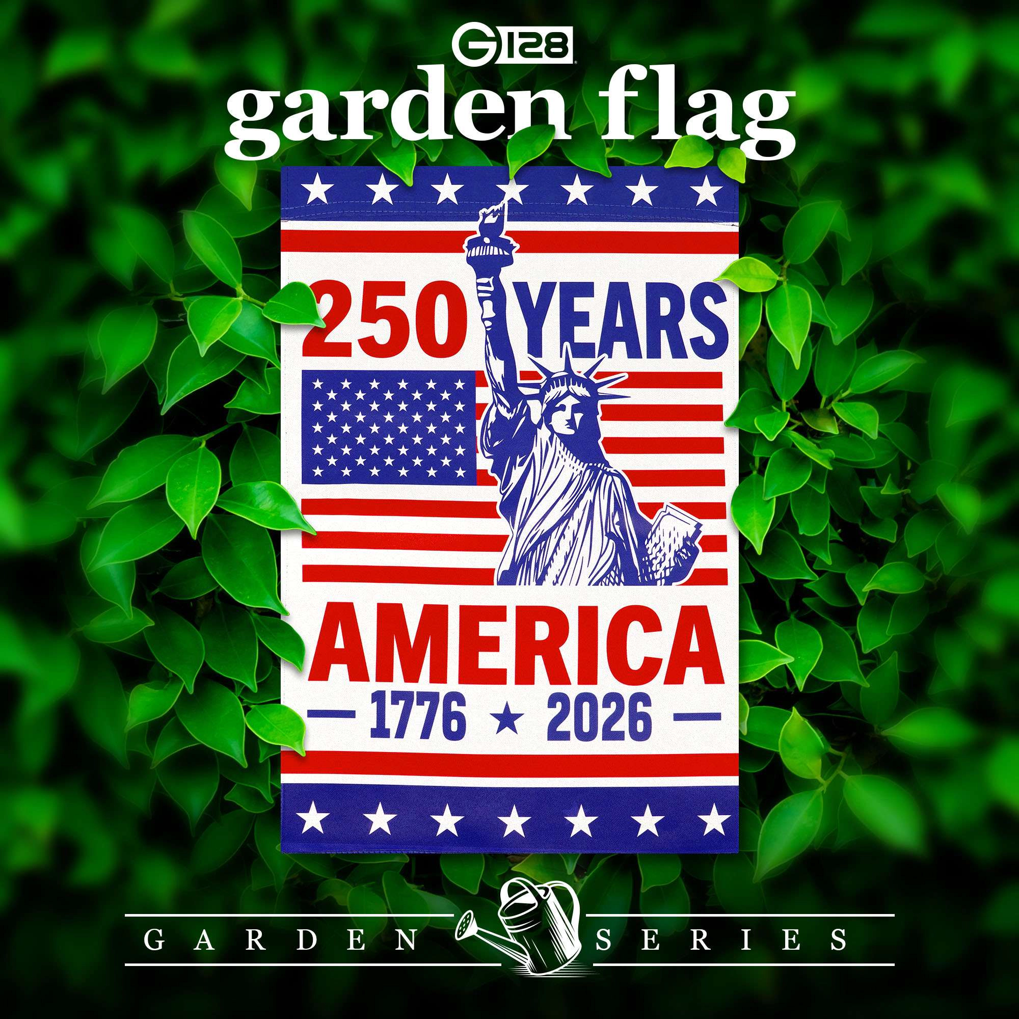 G128 USA 250th Anniversary Garden Flag 12x18 Double-Sided Statue of Liberty