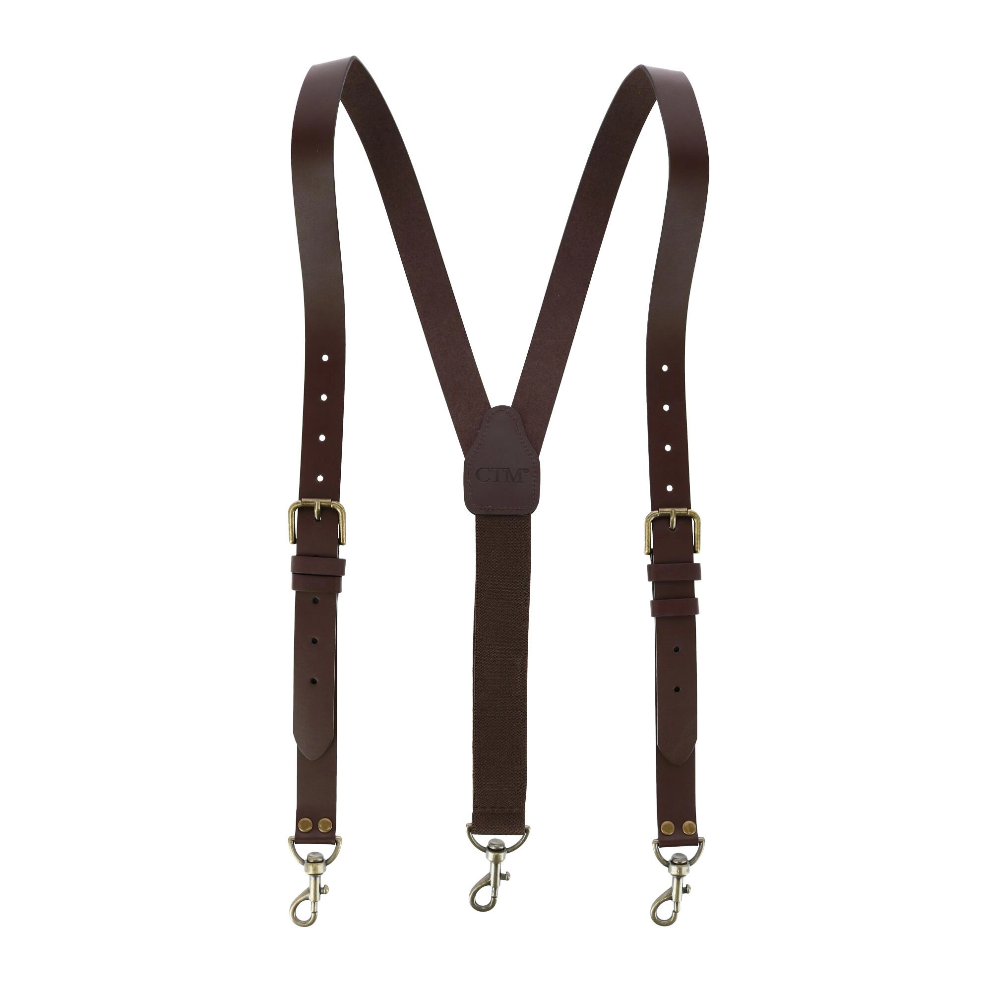 CTM Mens Coated Leather Buckle Strap Suspenders with Metal Swivel Hook Ends