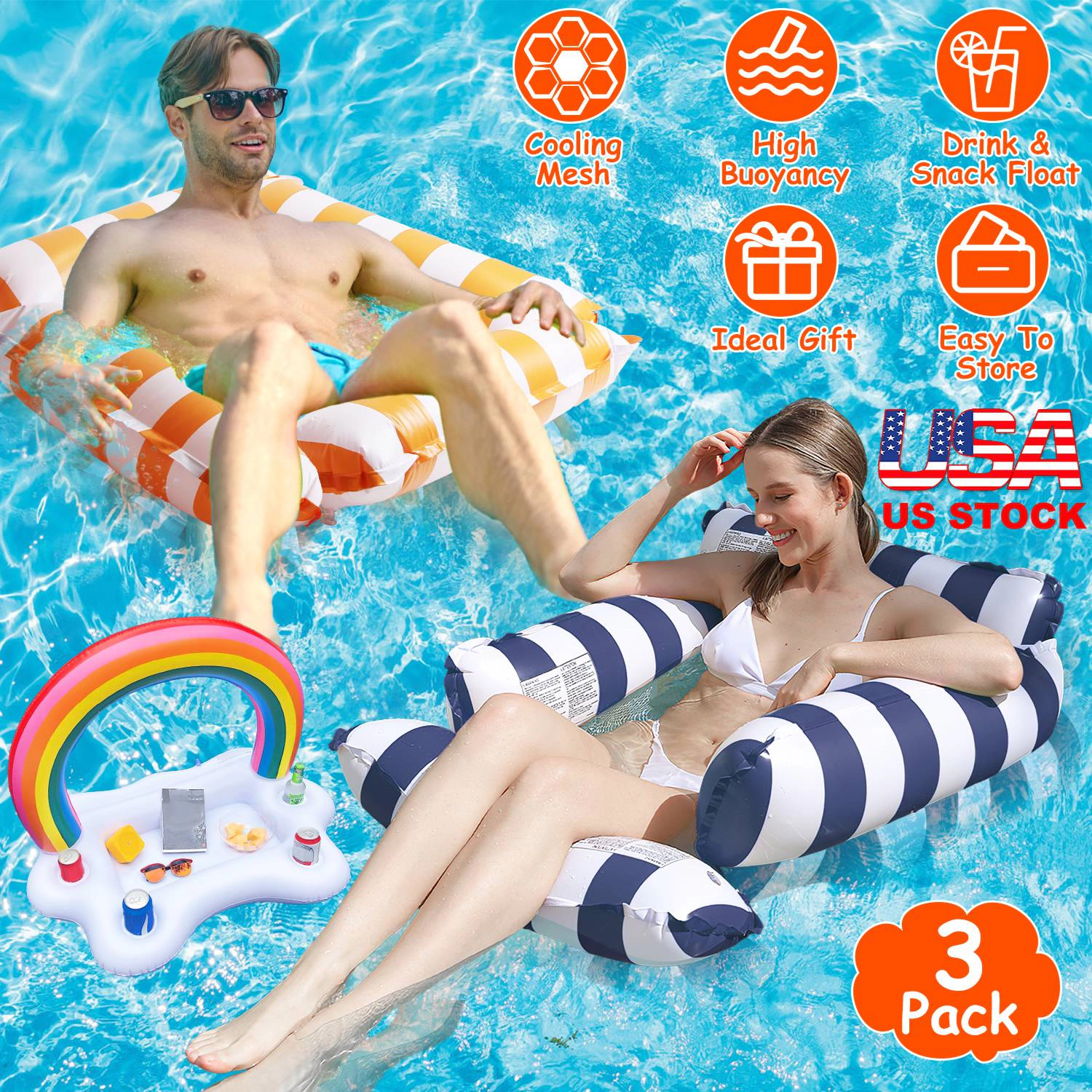 GBruno 3-Piece Inflatable Pool Float Set With Hammocks
