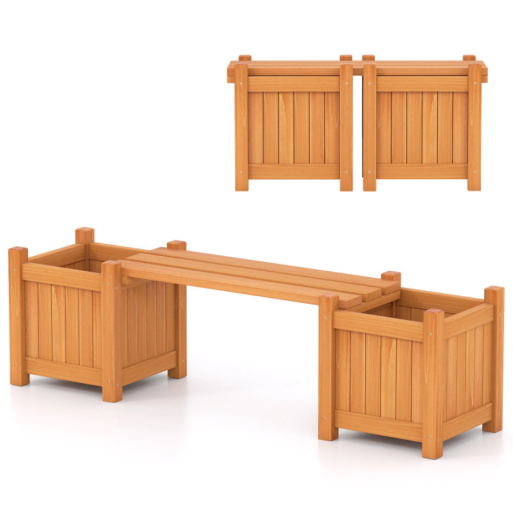 Hivvago 3-in-1 Outdoor Planter Box with Bench 2-Person Outdoor Bench with 2 Side Garden Beds