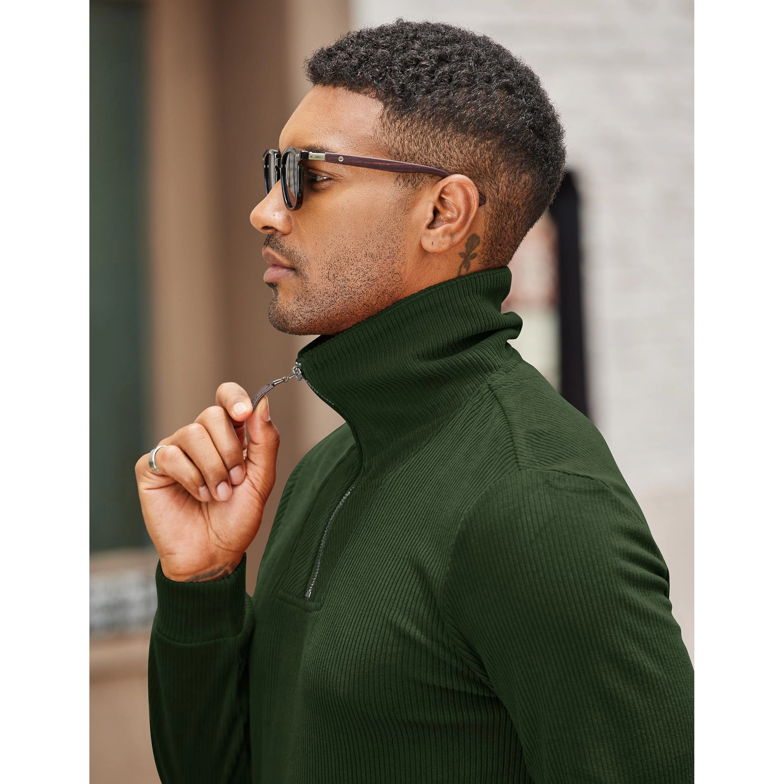 COOFANDY Men's Regular Fit Ribbed Knit Quarter Zip Pullover Sweater