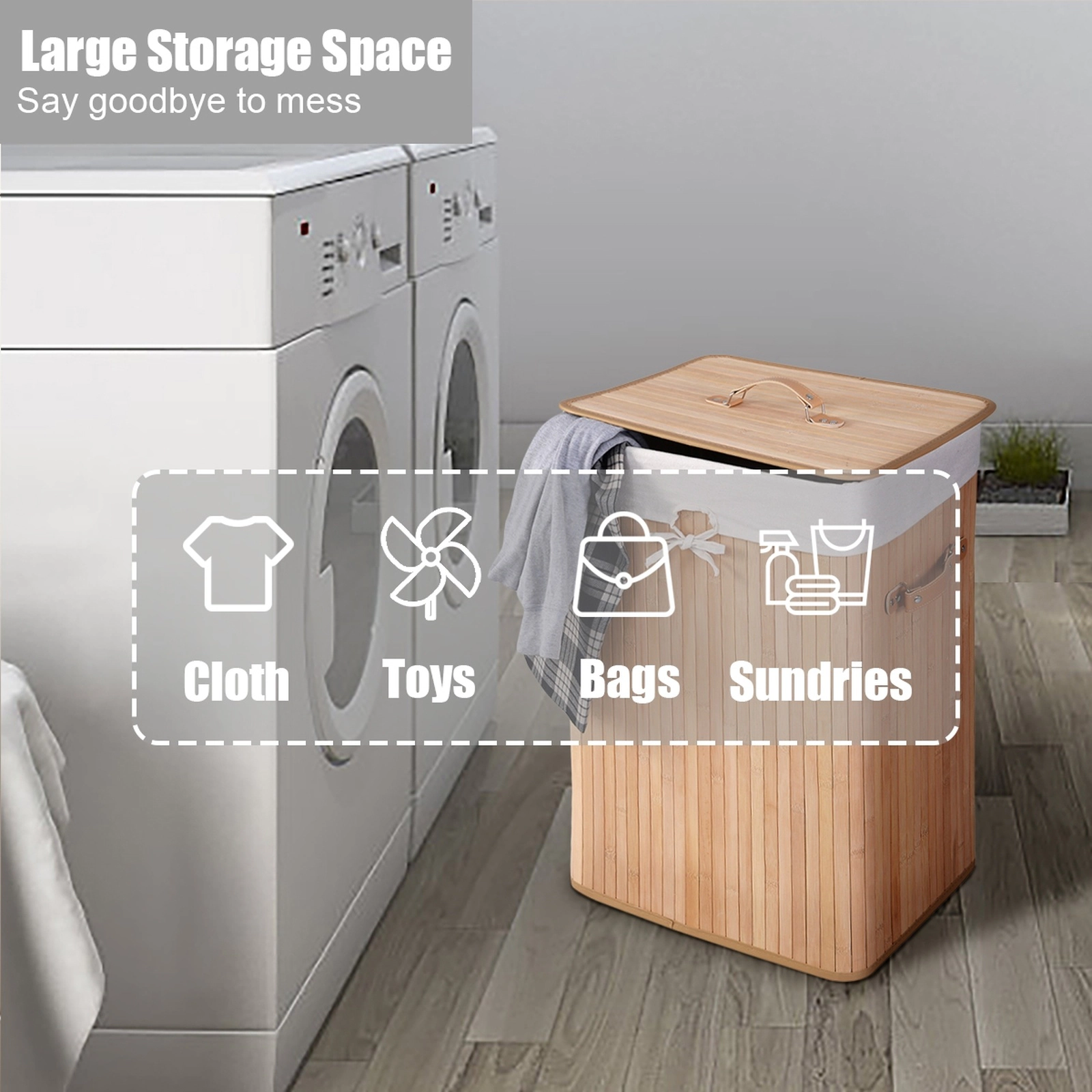 SUGIFT Rectangle Bamboo Laundry Hamper Basket with Lid 72-L Volume with Removable Cotton Bag Natural/Brown/Black/Yellow