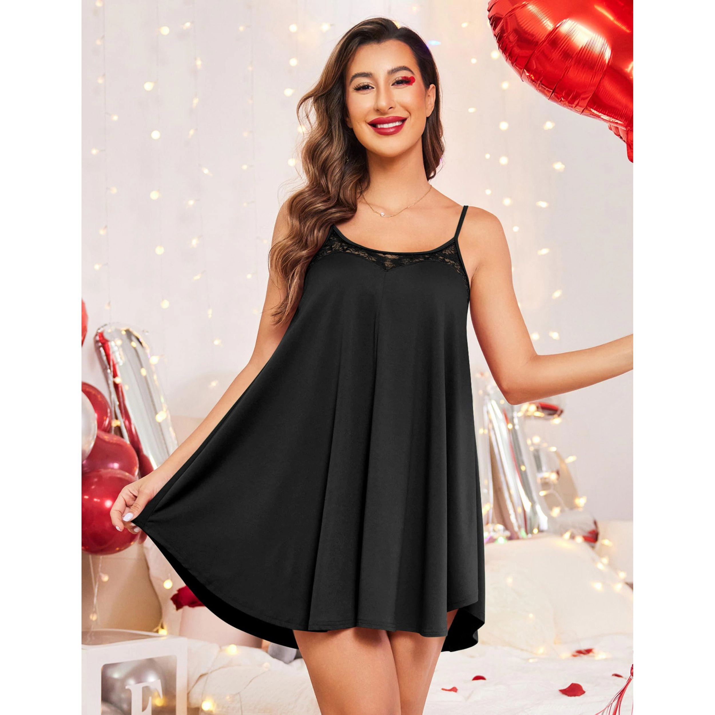 Ekouaer Nightgown Lingerie for Womens Nightwear Lace Chemise Camisole Slip Dress Babydoll Floral