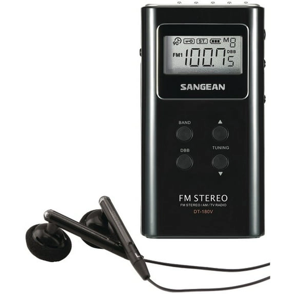 SANGEAN DT-180 AM/FM Pocket Radio - PLL Digital Tuning, 20 Presets, Deep Bass Boost