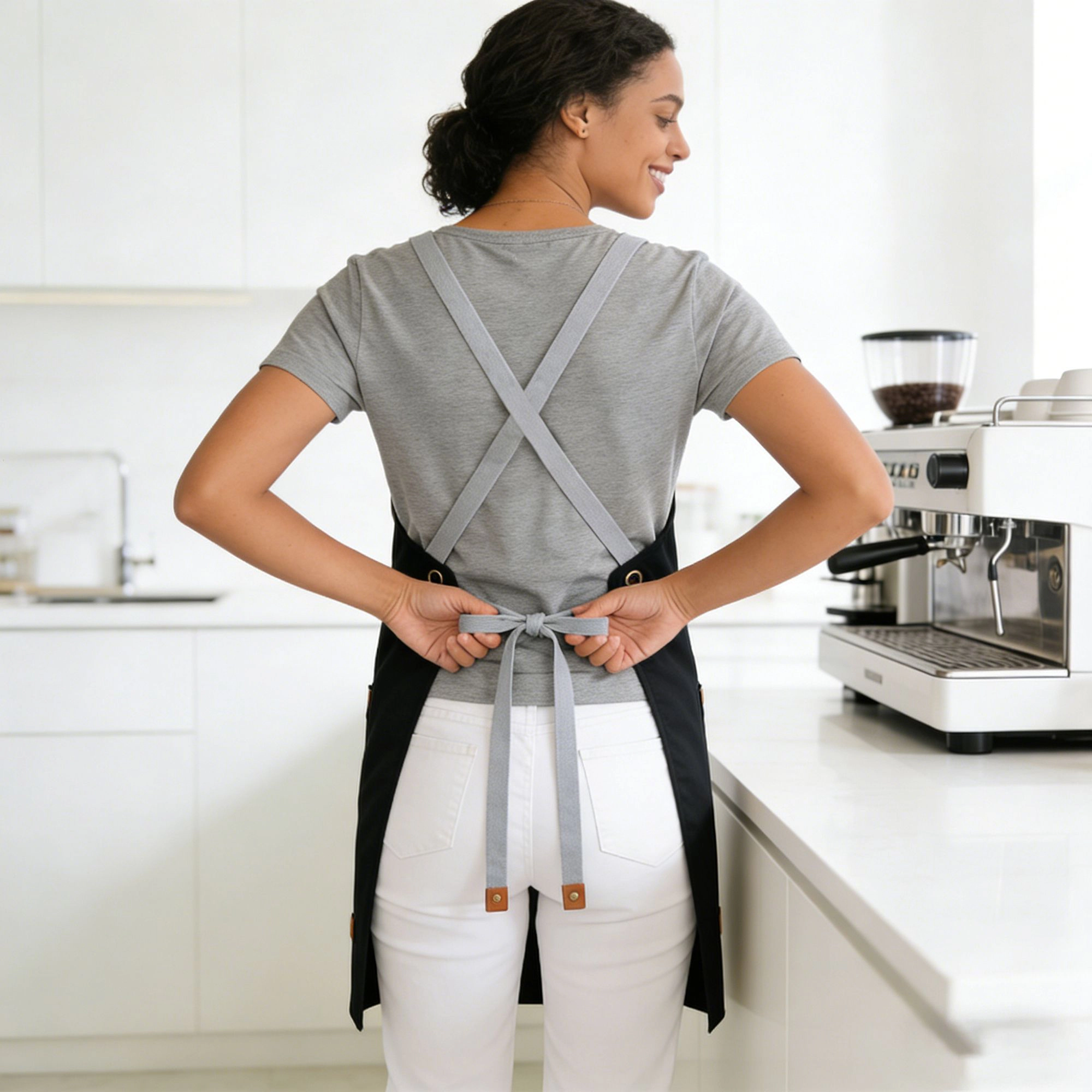 Alilang Unisex PU Leather Kitchen Apron with Adjustable Cross Back Straps Multi Pocket Work for Cooking