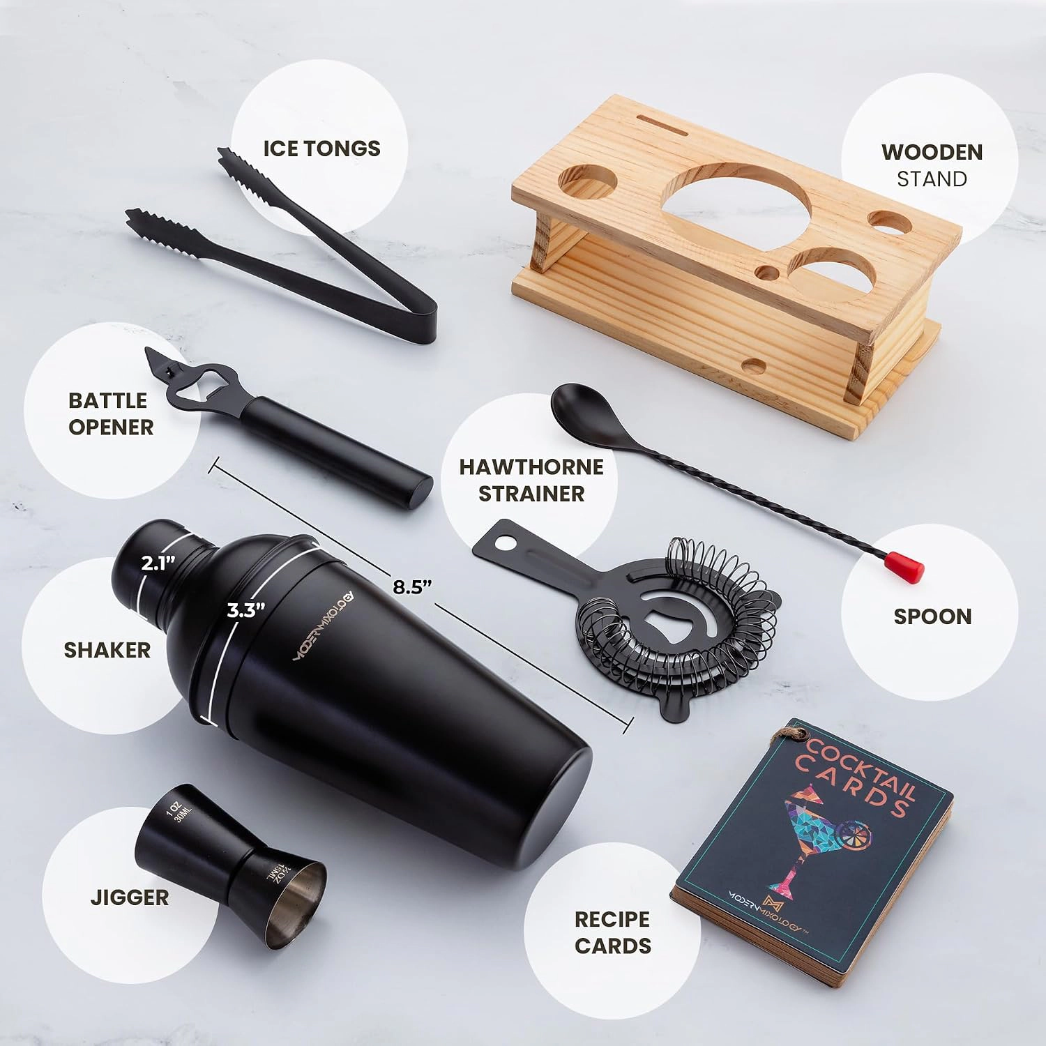Mixology & Craft Cocktail Shaker Set: 8-Piece Bartender Kit with Stand | Complete Gift Set