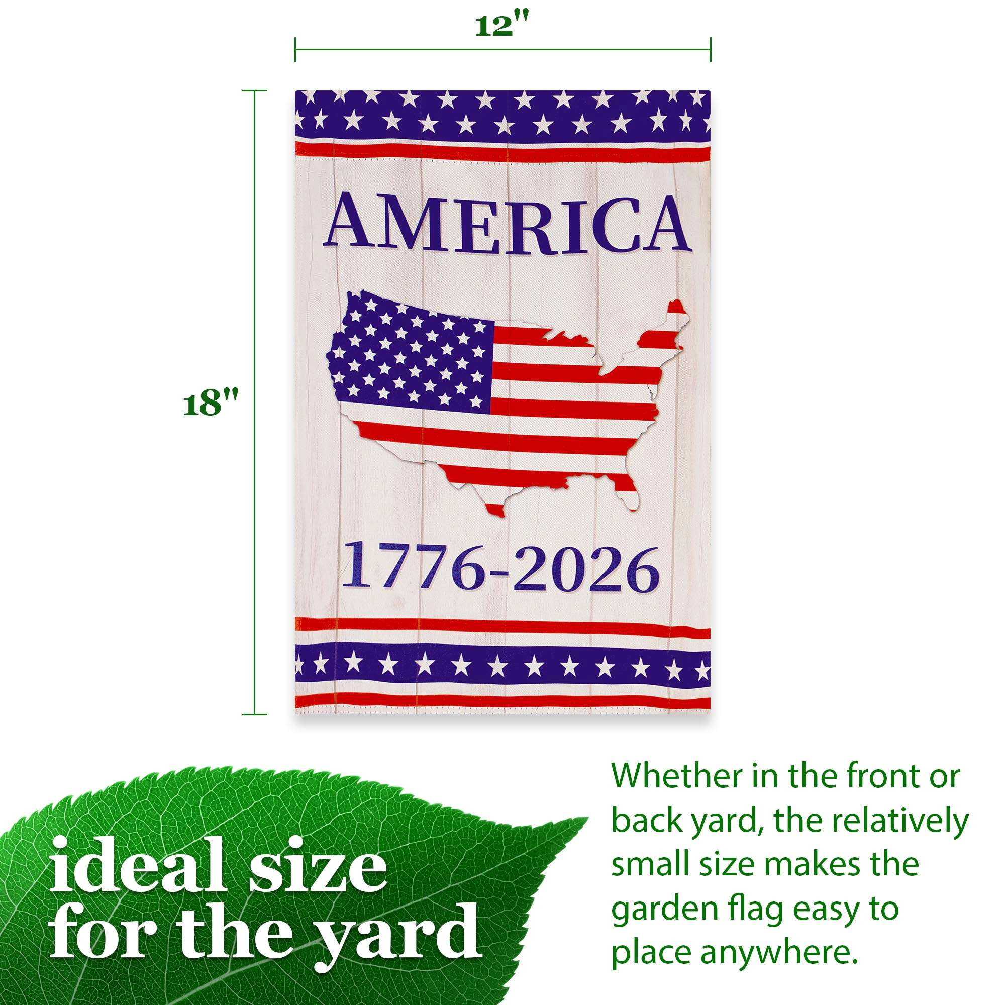 G128 USA 250th Anniversary Rustic Map Garden Flag 12x18 in - Double-Sided Printed Patriotic Lawn Flag