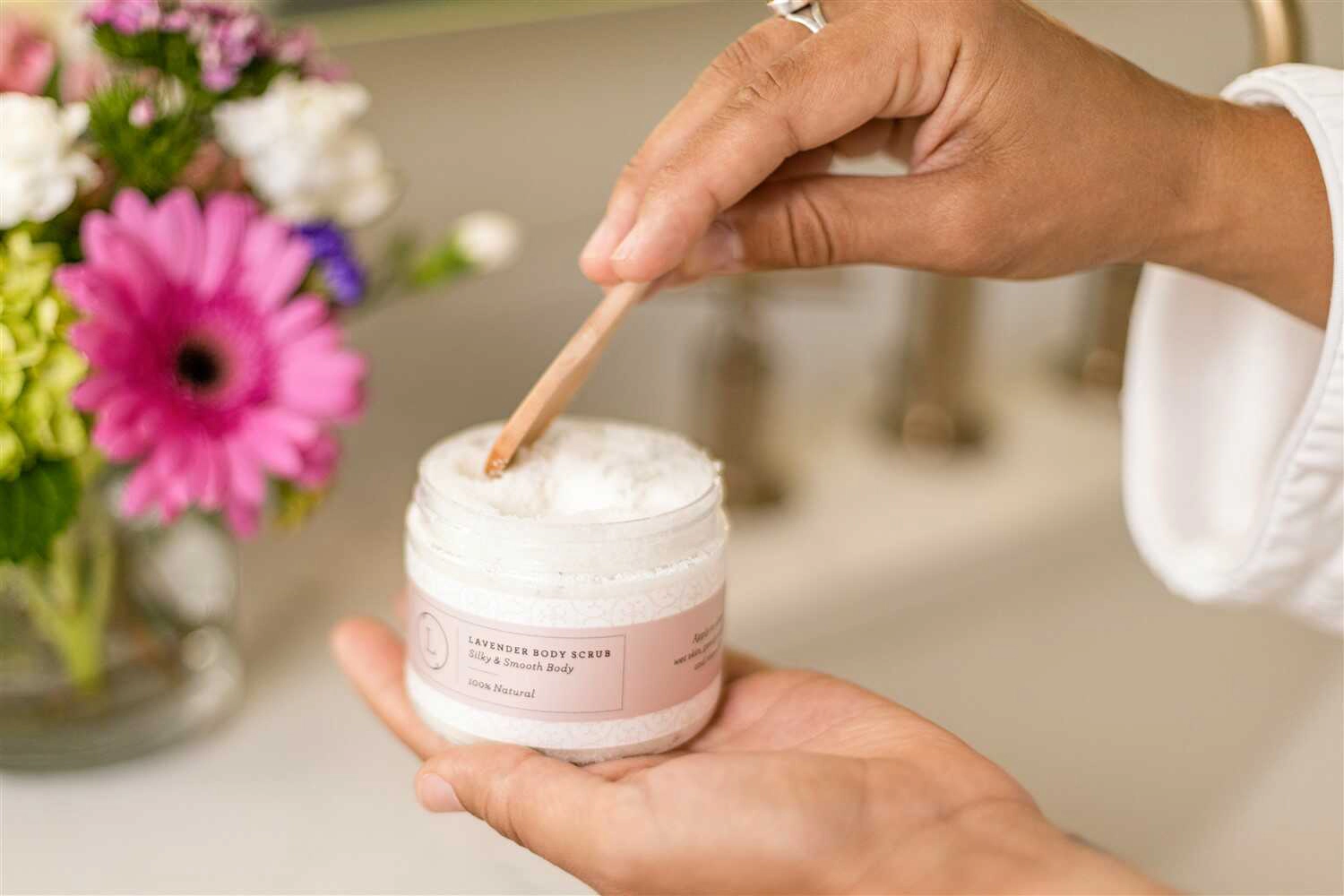 Lizush  Natural Lavender Body Salt Scrub 9oz, Handmade Exfoliating Salt Scrub