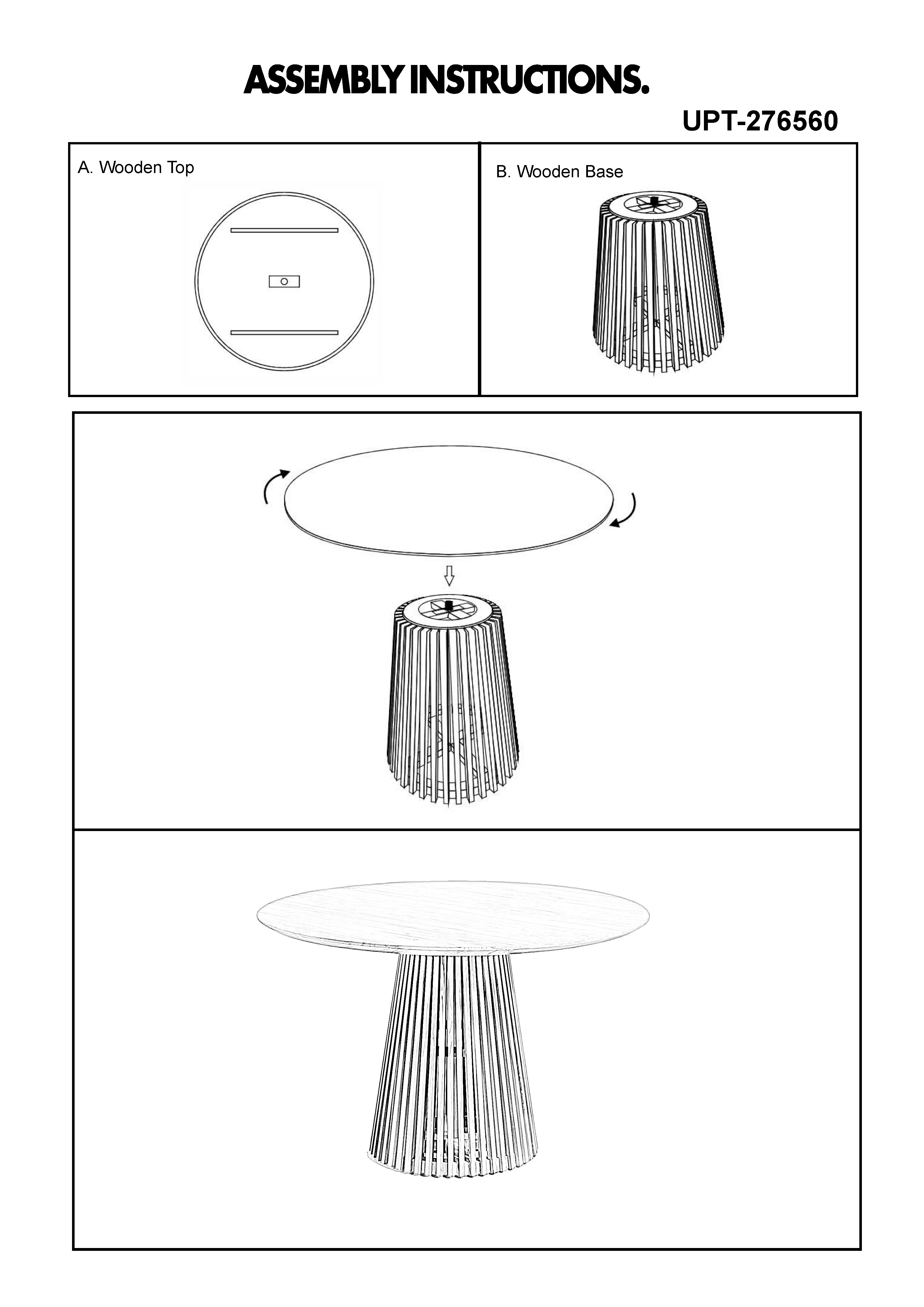 The Urban Port Ridge 47 Inch Handcrafted Mango Wood Round Dining Table, Slatted Flared Base, Black