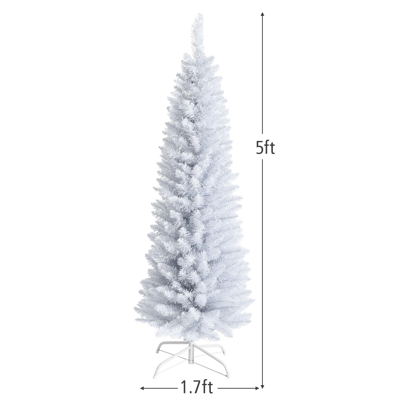 SUGIFT 5-ft White Slim Pencil Artificial Christmas Tree with 240 PVC Branch Tips and Folding Metal Stand