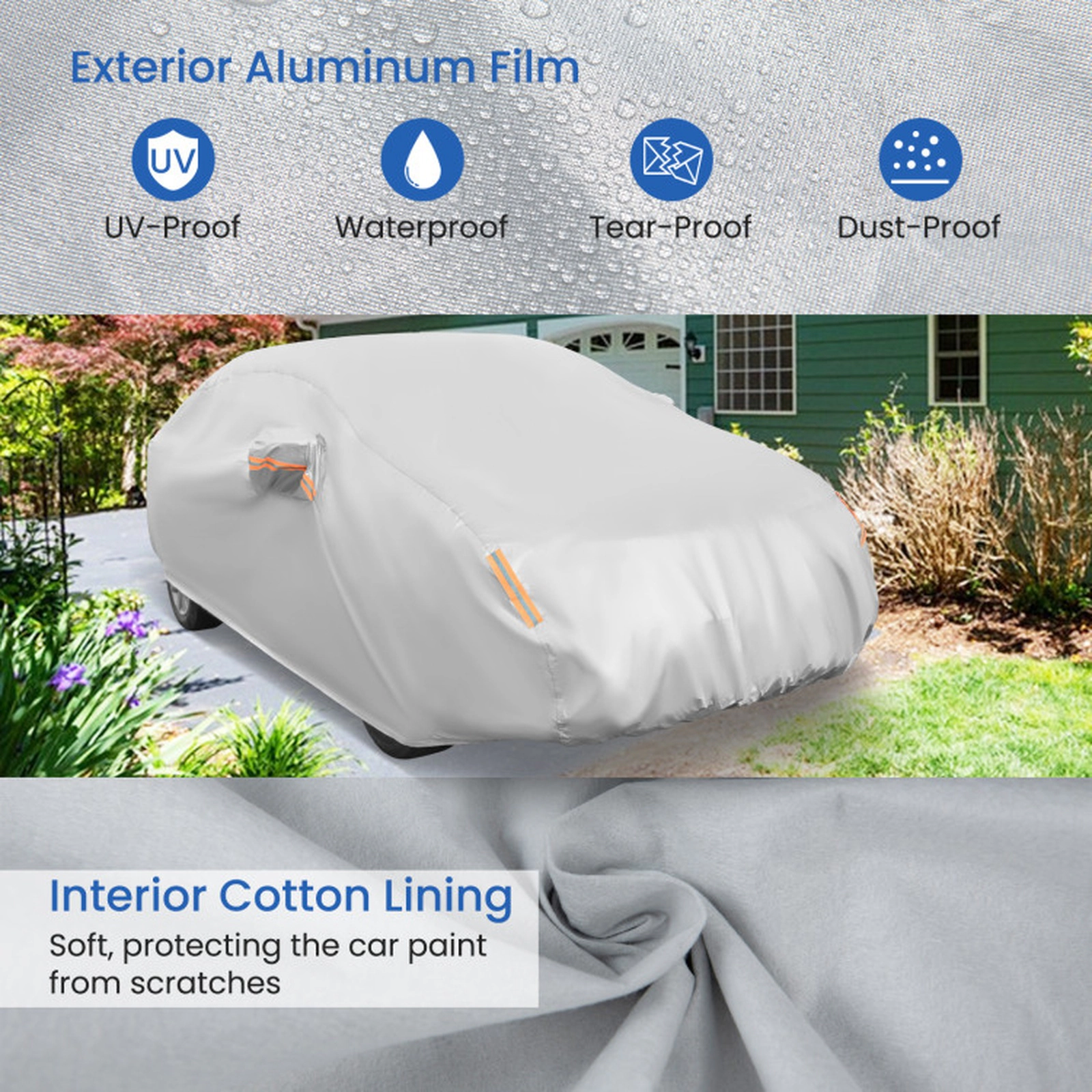 SUGIFT 193-in Universal Fit Sedan Car Cover with Waterproof UV and Snow Protection and Mirror Pockets