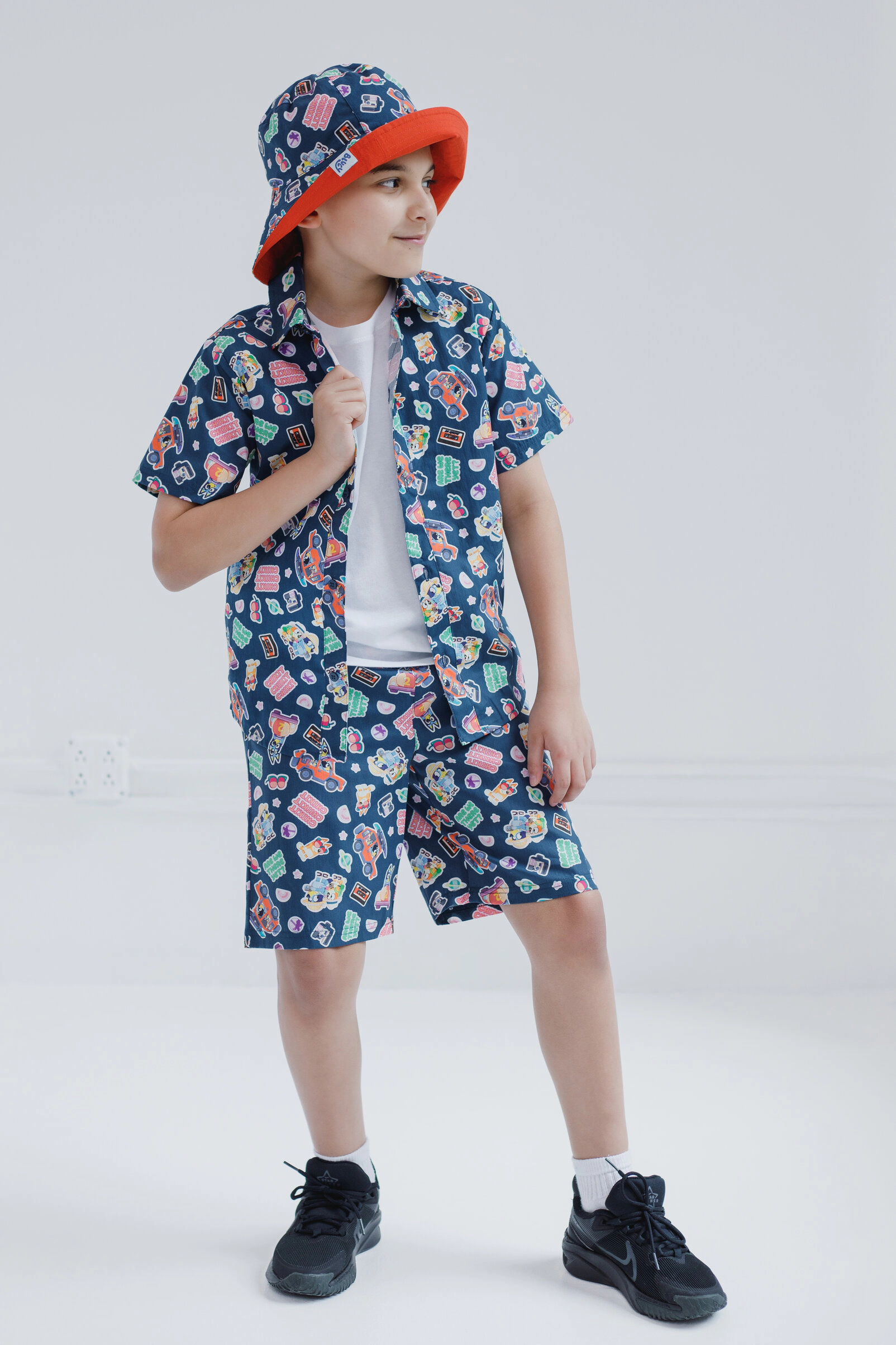 Bluey Boys' Button-Down Shirt and Shorts Set with Hat