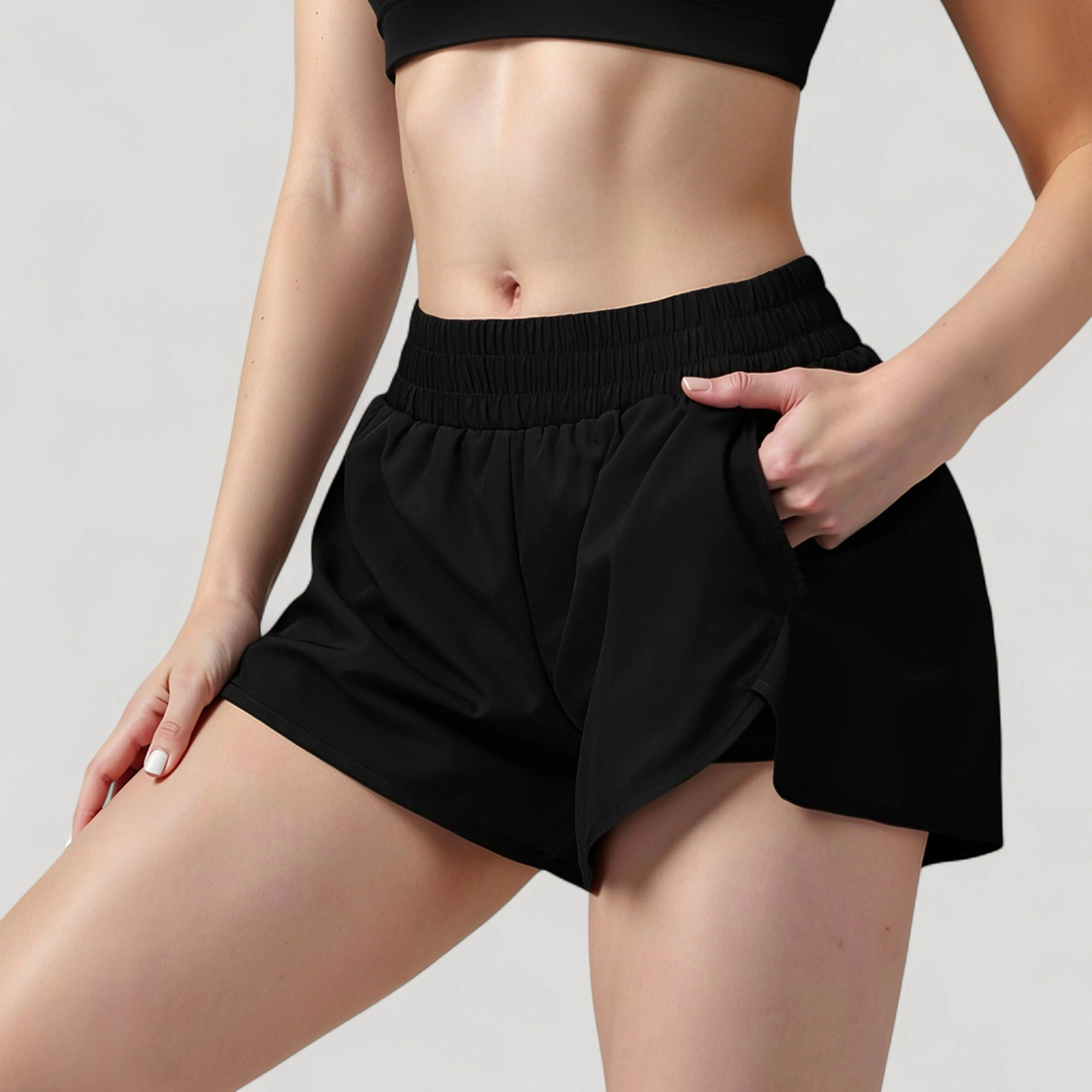 Anna-Kaci Women's High Waist Running Shorts with Built-In Liner and Side Pockets for Storage