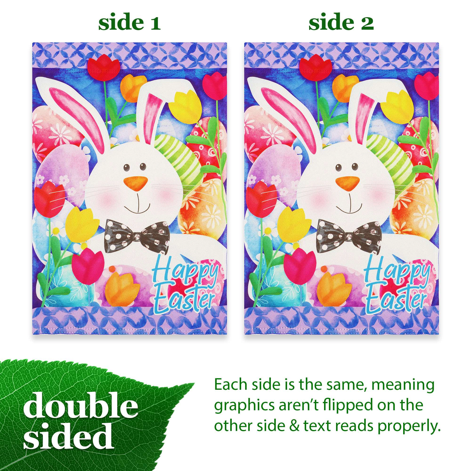 G128 Happy Easter Bunny Tulips Garden Flag 12x18 in Double-Sided Spring Yard Decoration
