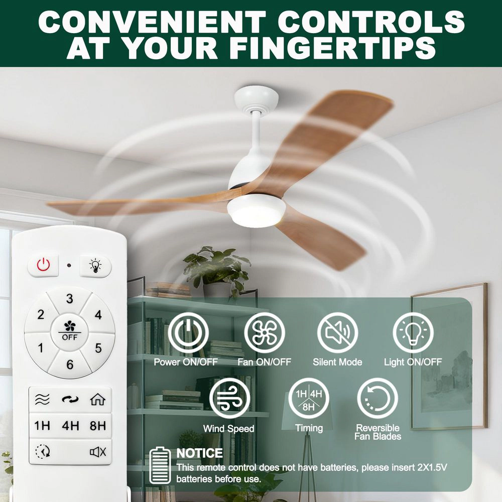 Flynama 52 in. Indoor White Downrod Mount Ceiling Fan with Light Remote Control, 3 Blade Ceiling Fans 6 Speed Levels
